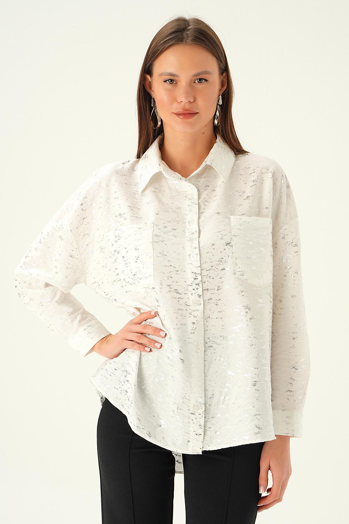Beyaz Varak Detay Gömlek 4069 - 1