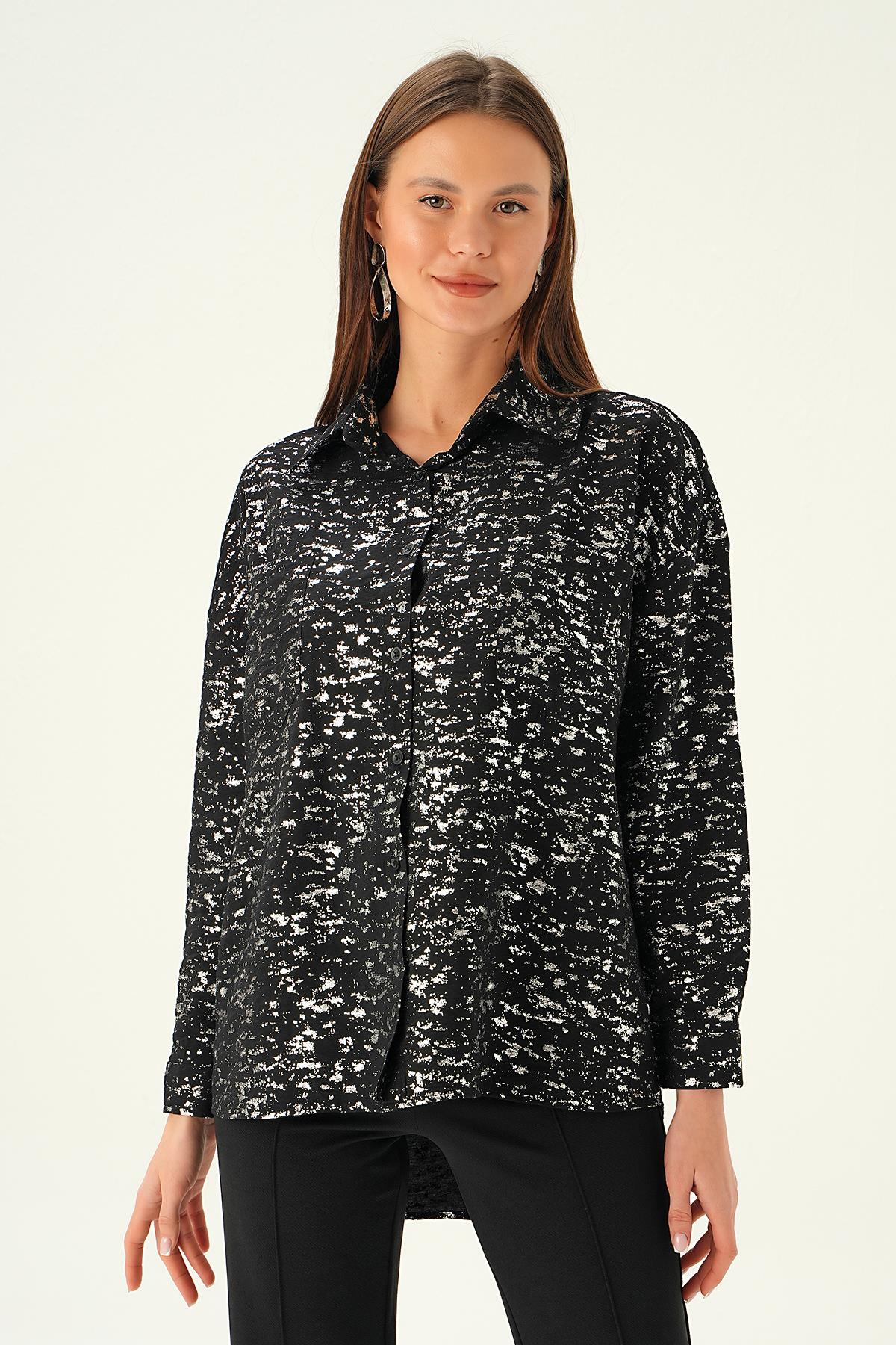 4069 Varak Detay Gömlek Siyah 