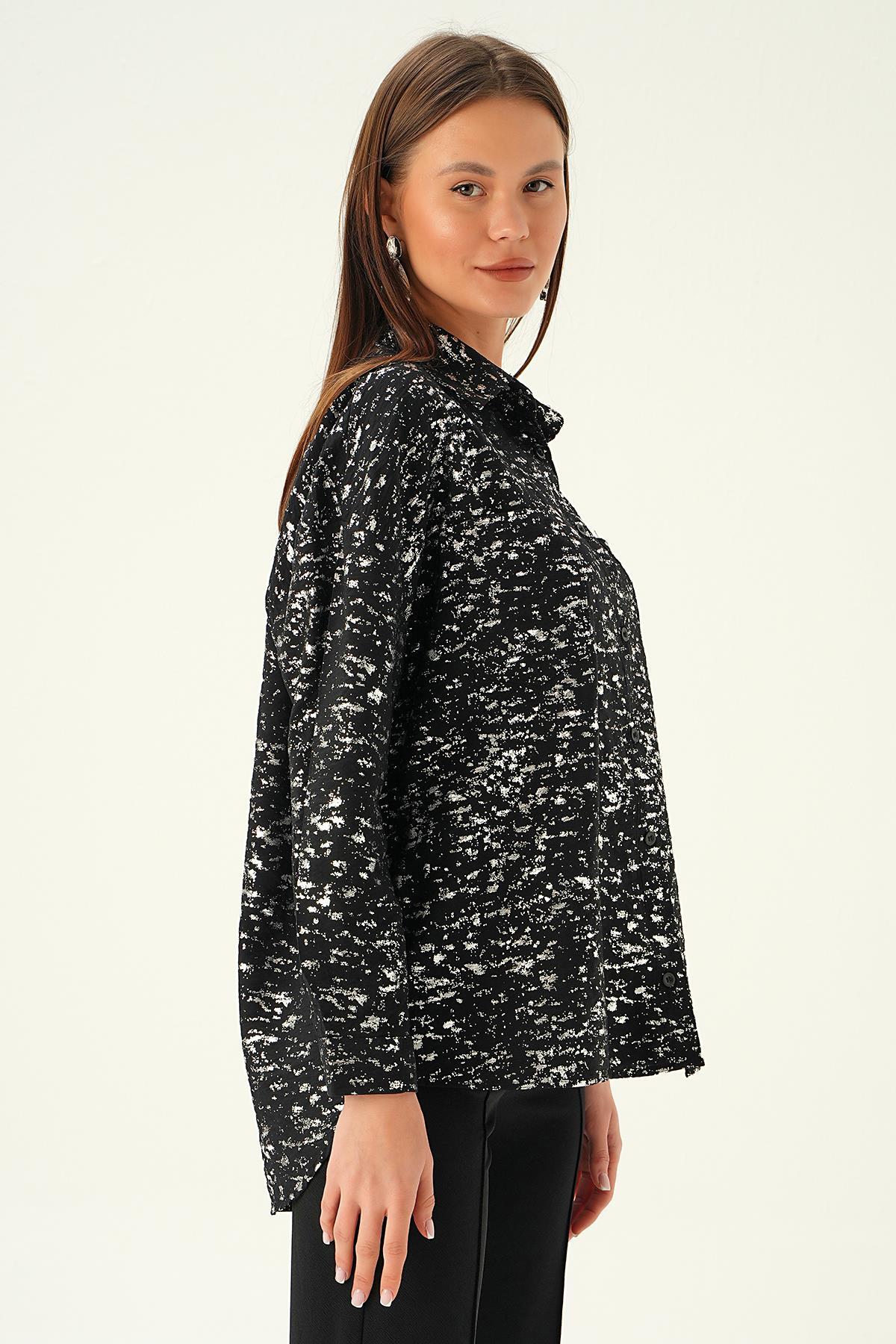 4069 Varak Detay Gömlek Siyah - 3