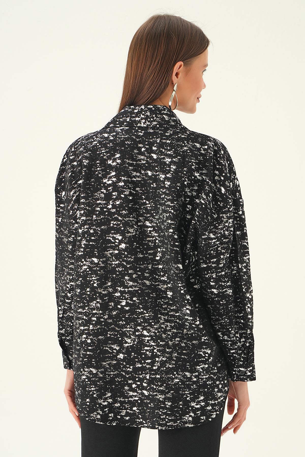 4069 Varak Detay Gömlek Siyah - 5