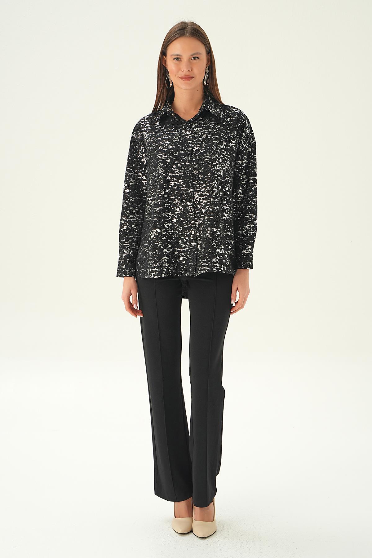Siyah Varak Detay Gömlek 4069 - 2