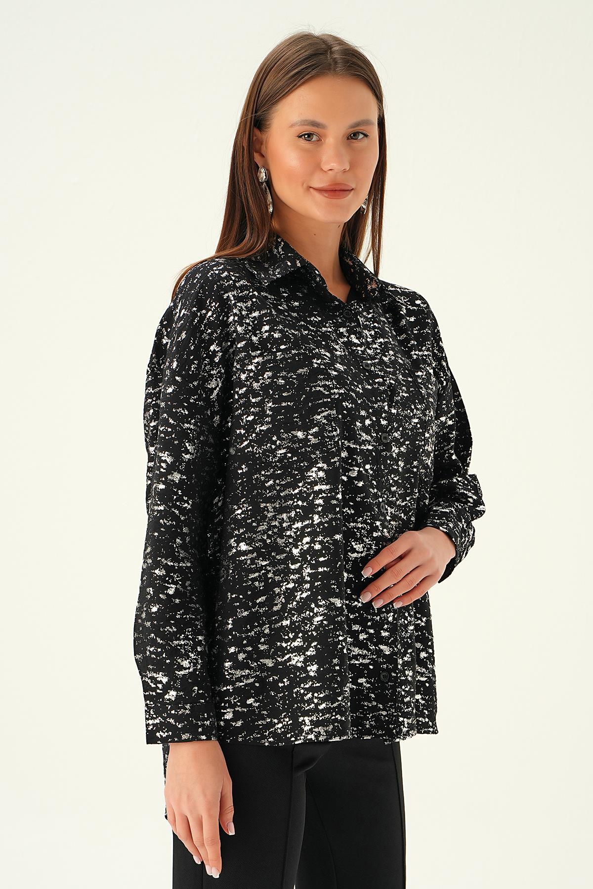 Siyah Varak Detay Gömlek 4069 - 4