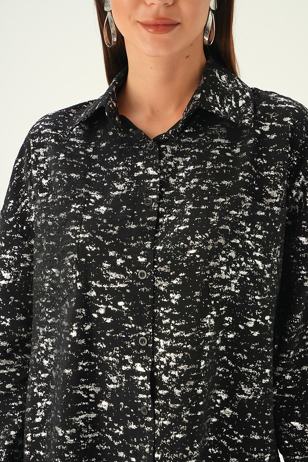 Siyah Varak Detay Gömlek 4069 - 6