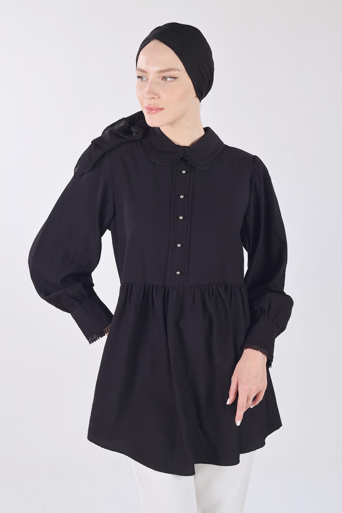4069A Bebe Yaka Tunik Siyah 