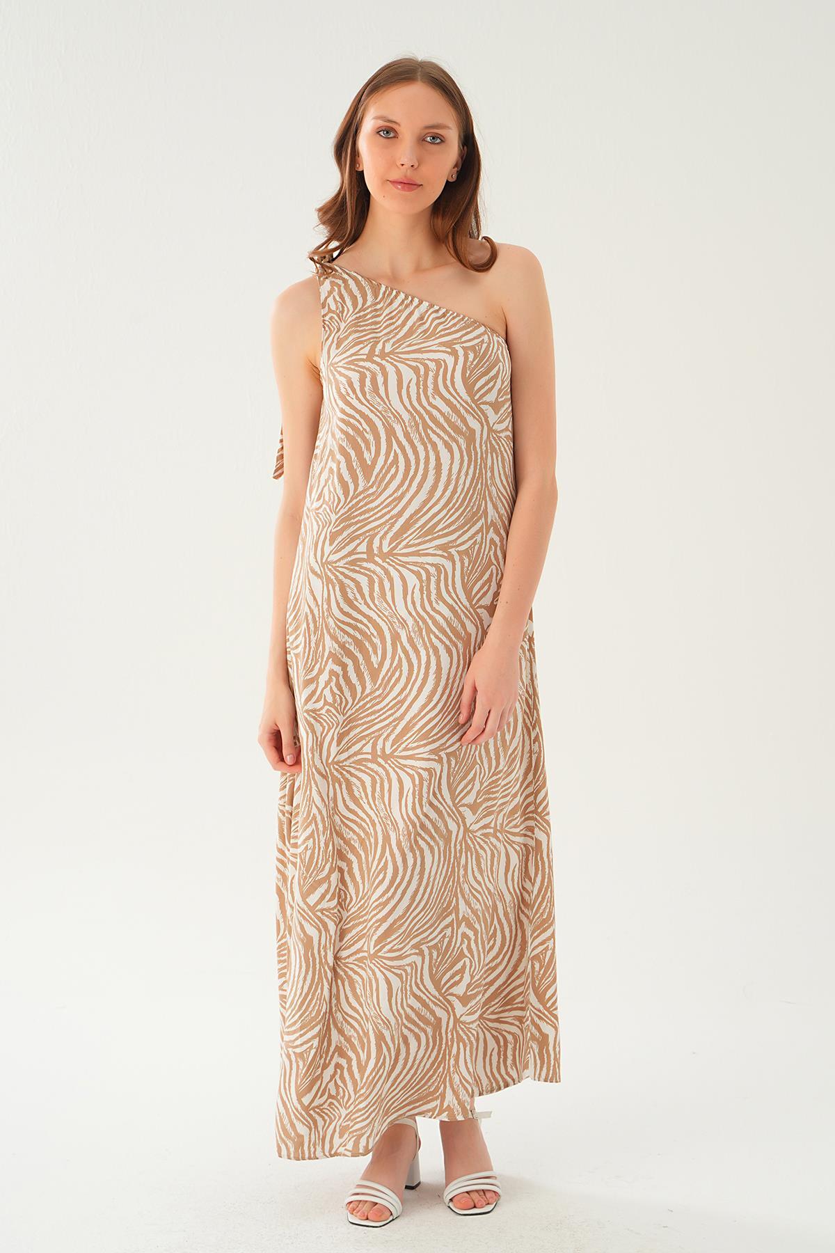 Bej Tek Omuz Elbise 407 