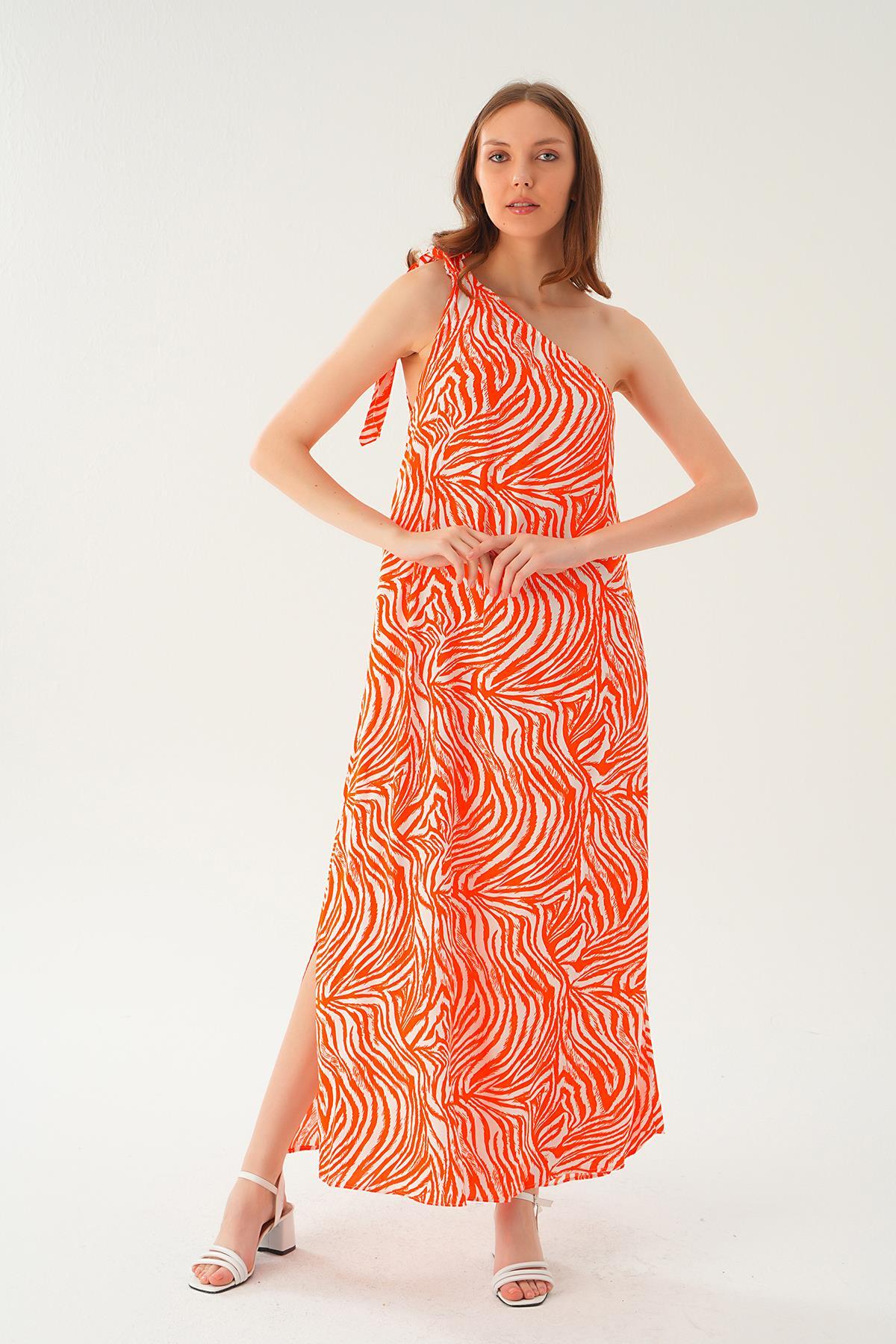 407 Tek omuz elbise Orange - 4