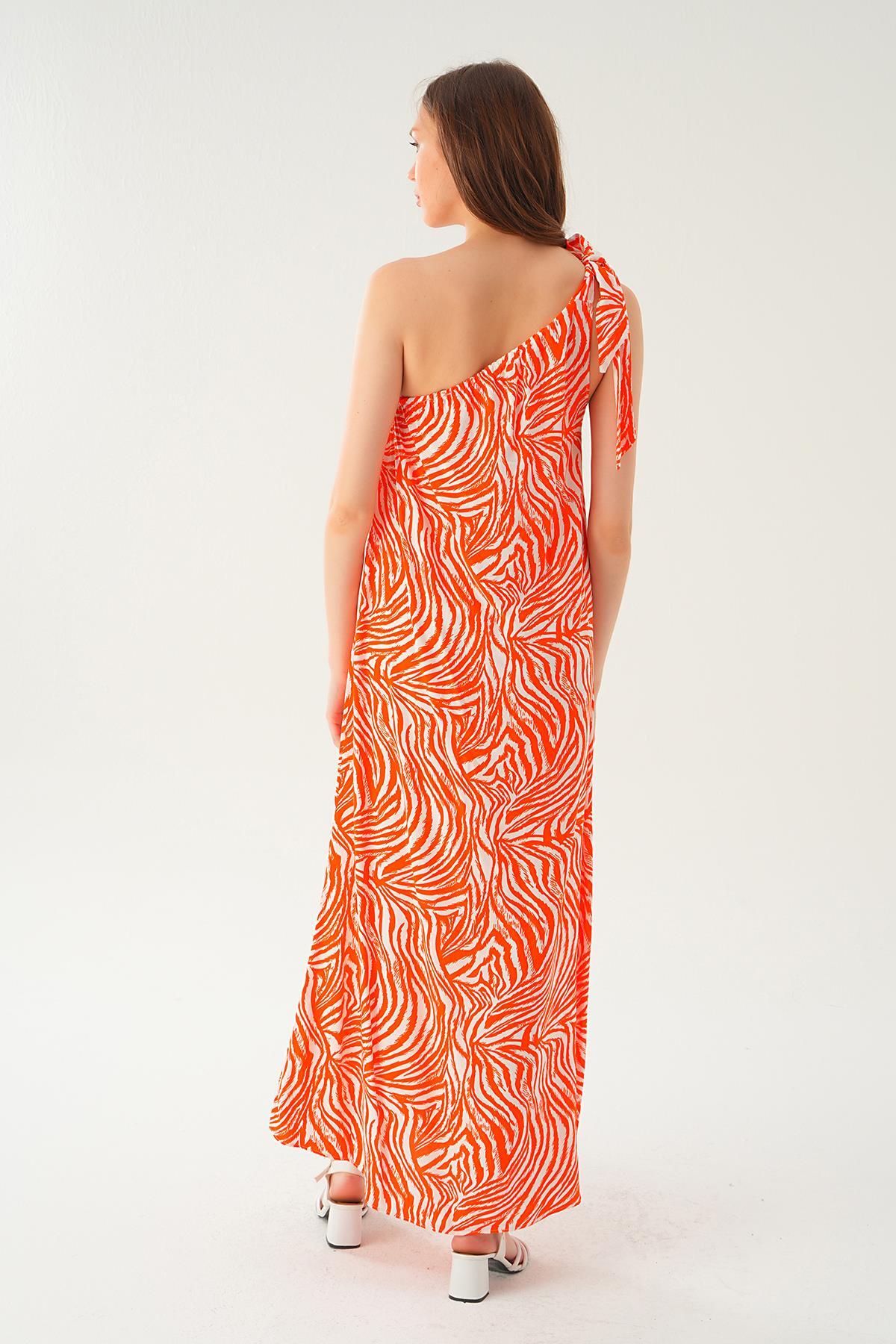 407 Tek omuz elbise Orange - 5