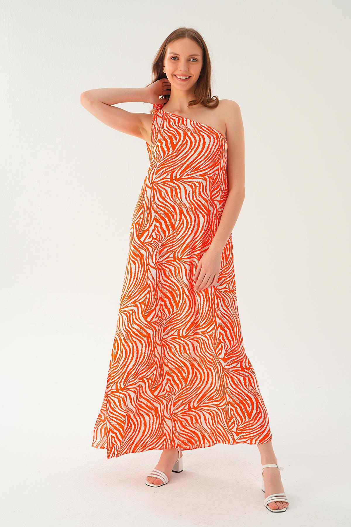 Orange Tek Omuz Elbise 407 - 3