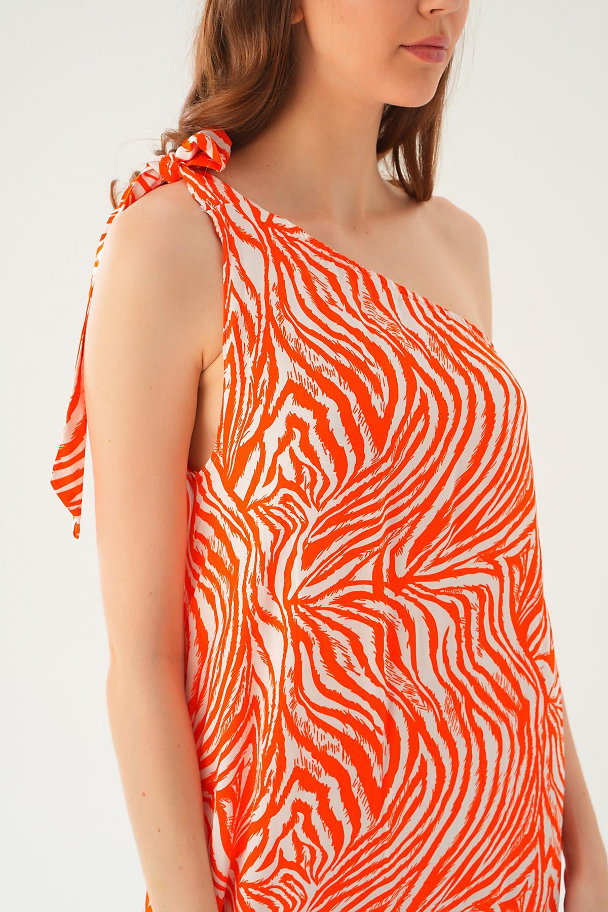 Orange Tek Omuz Elbise 407 - 6