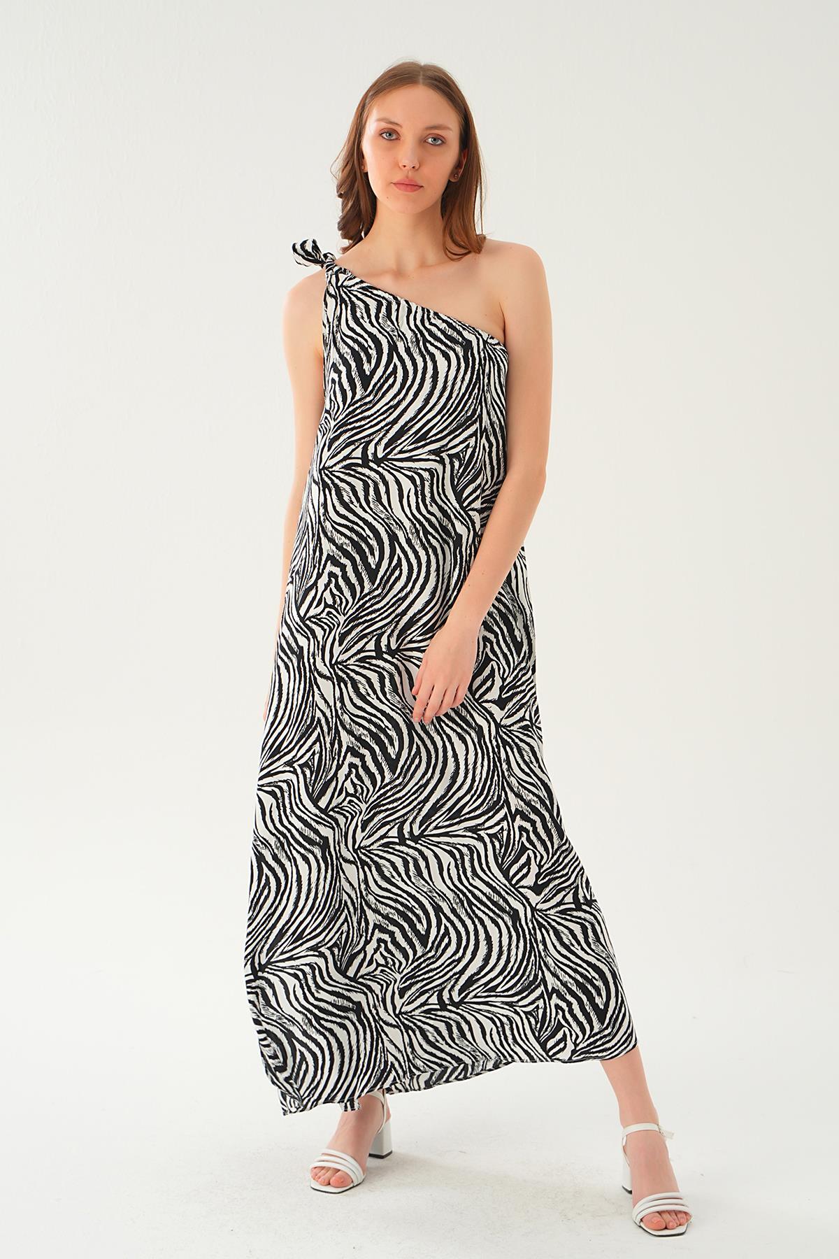 Siyah Tek Omuz Elbise 407 - 1