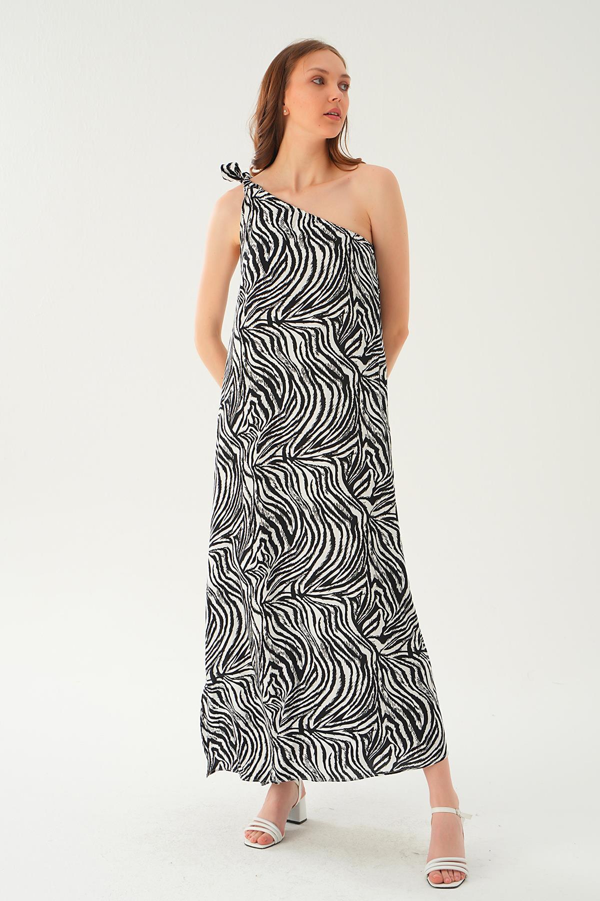 Siyah Tek Omuz Elbise 407 - 2