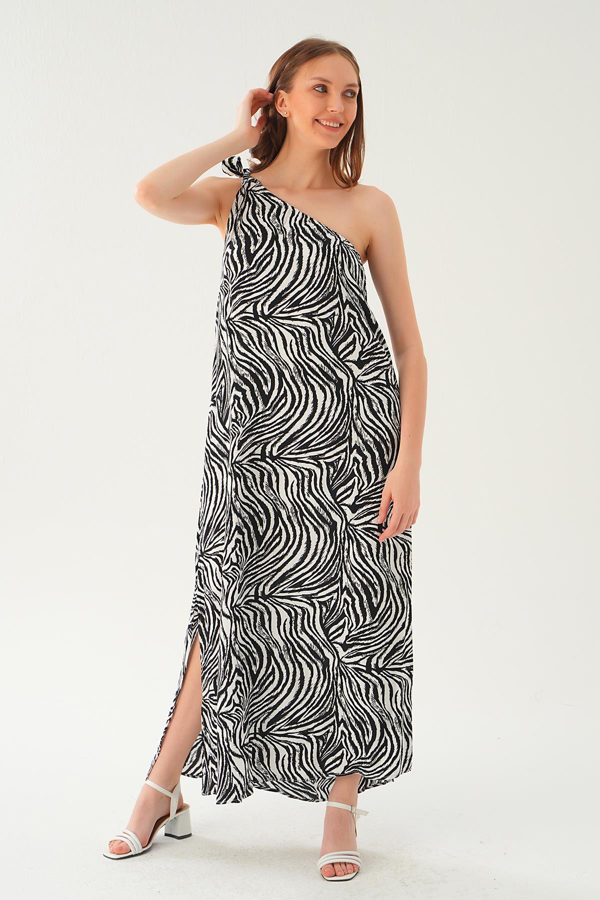 Siyah Tek Omuz Elbise 407 - 4