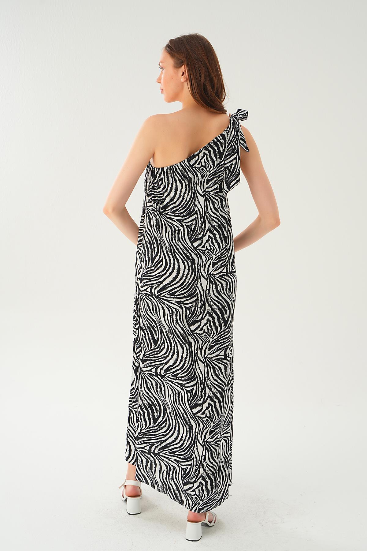 Siyah Tek Omuz Elbise 407 - 5