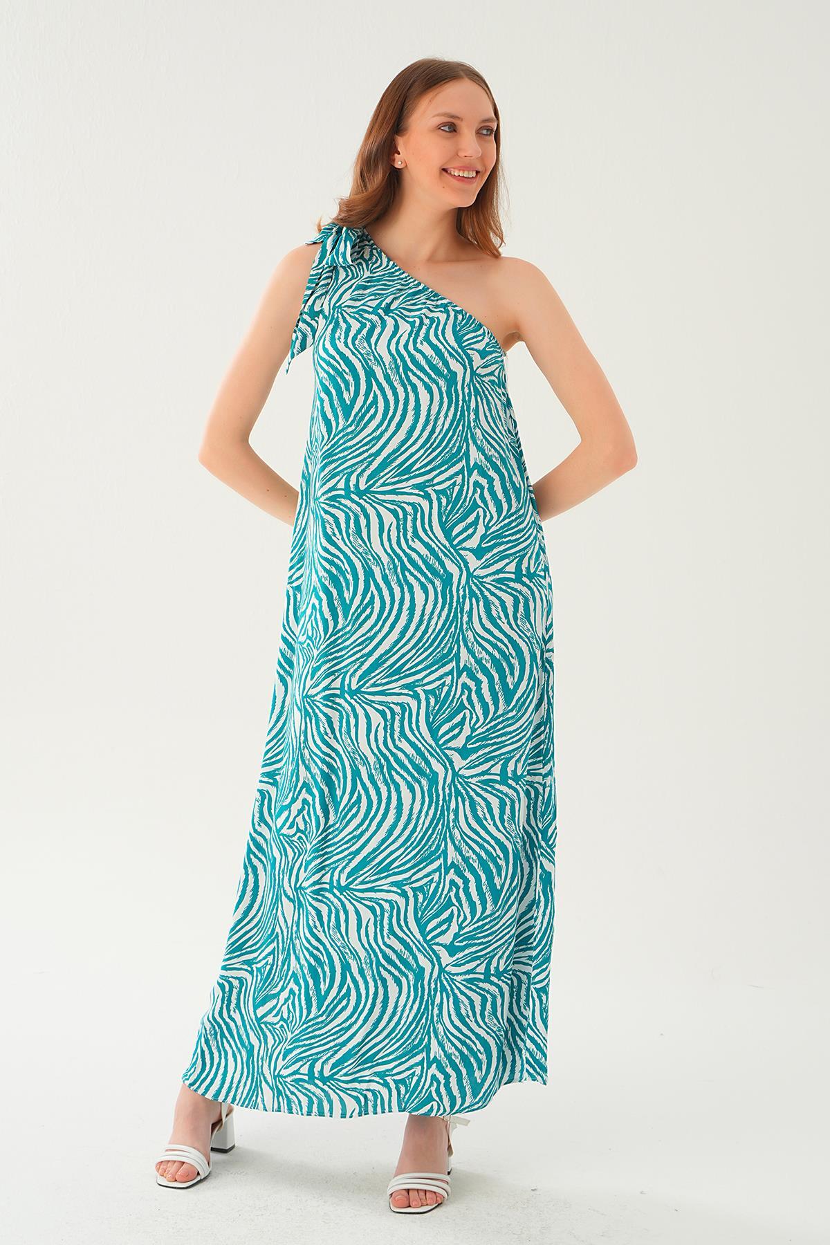 407 Tek omuz elbise Yeşil - 2