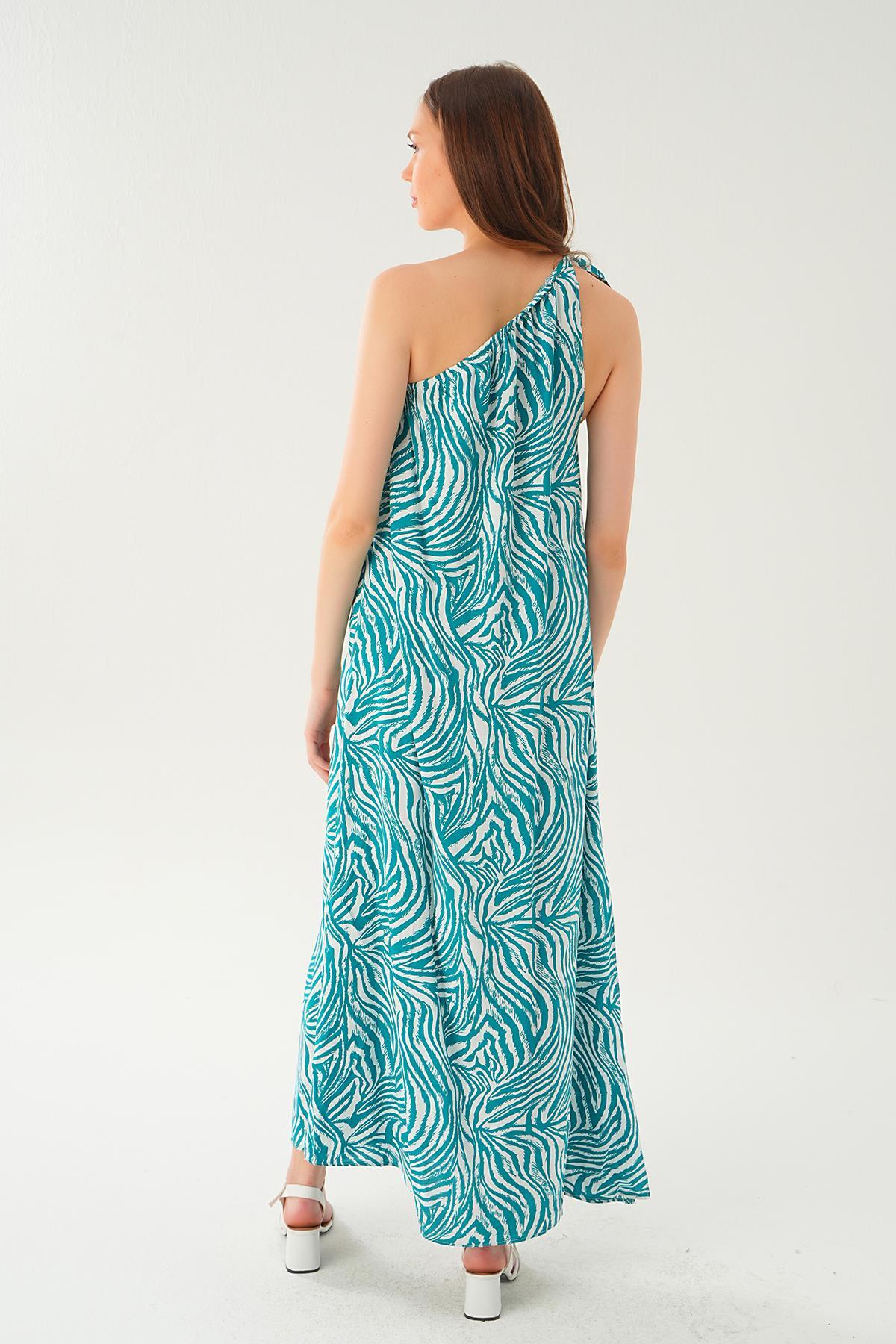 407 Tek omuz elbise Yeşil - 4