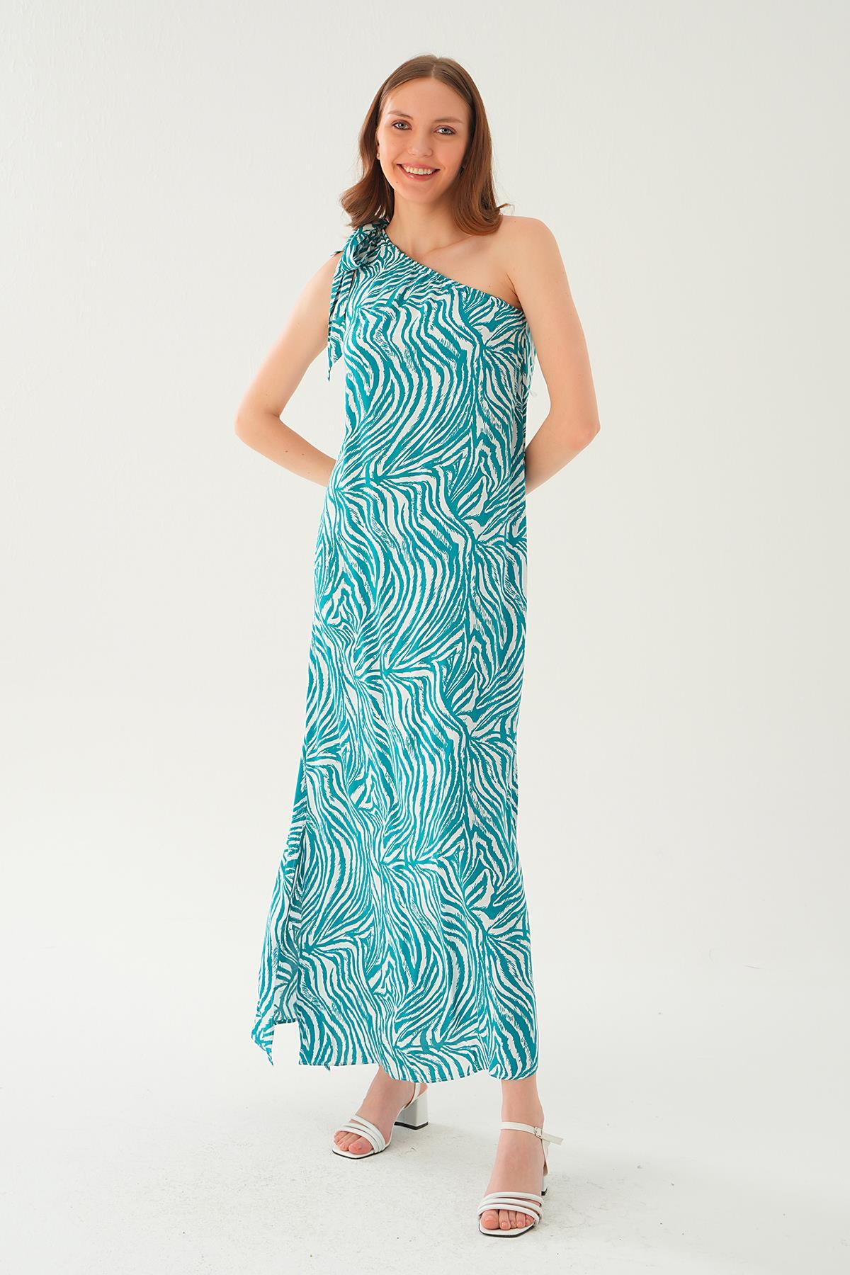 Yeşil Tek Omuz Elbise 407 - 1