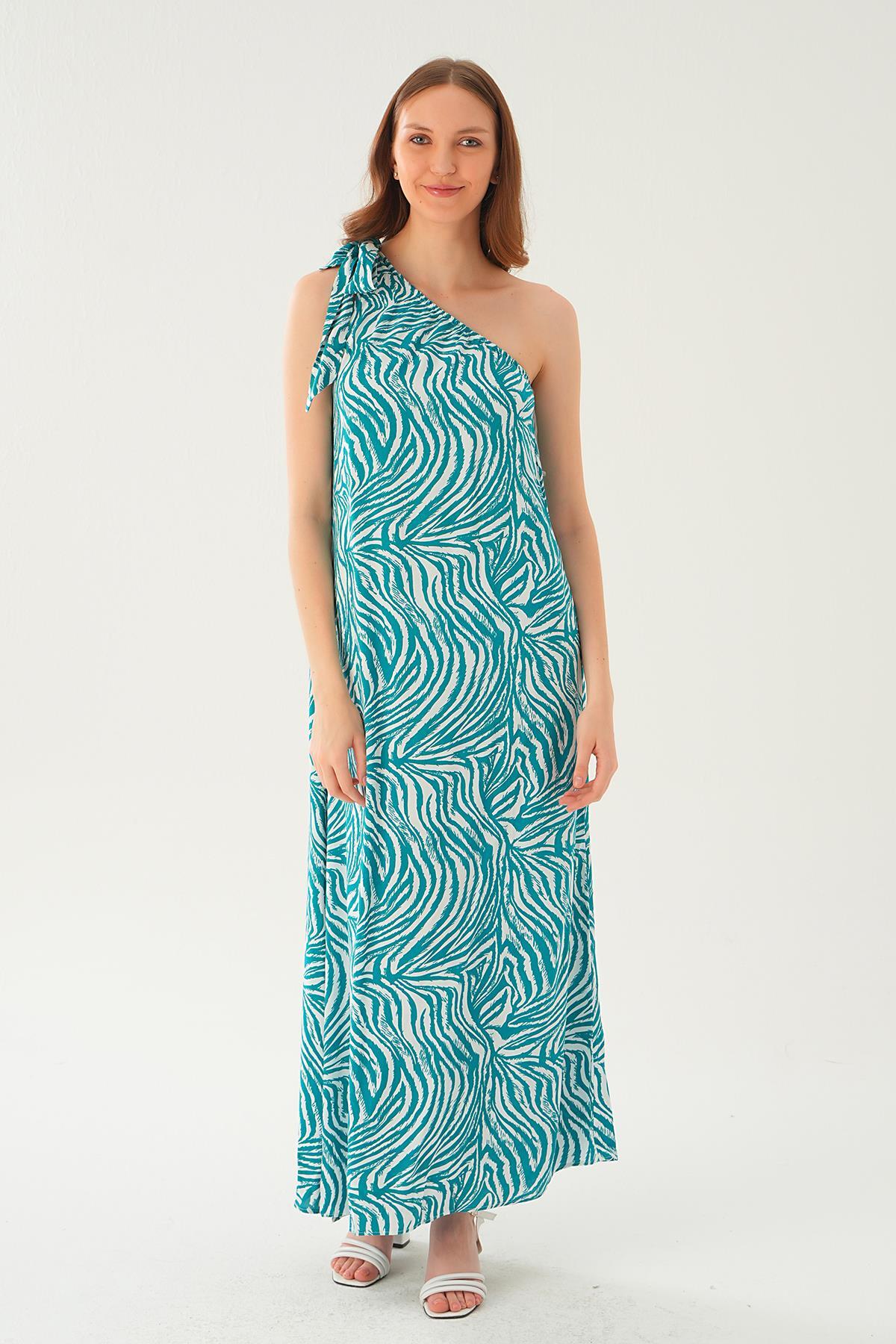 Yeşil Tek Omuz Elbise 407 - 6