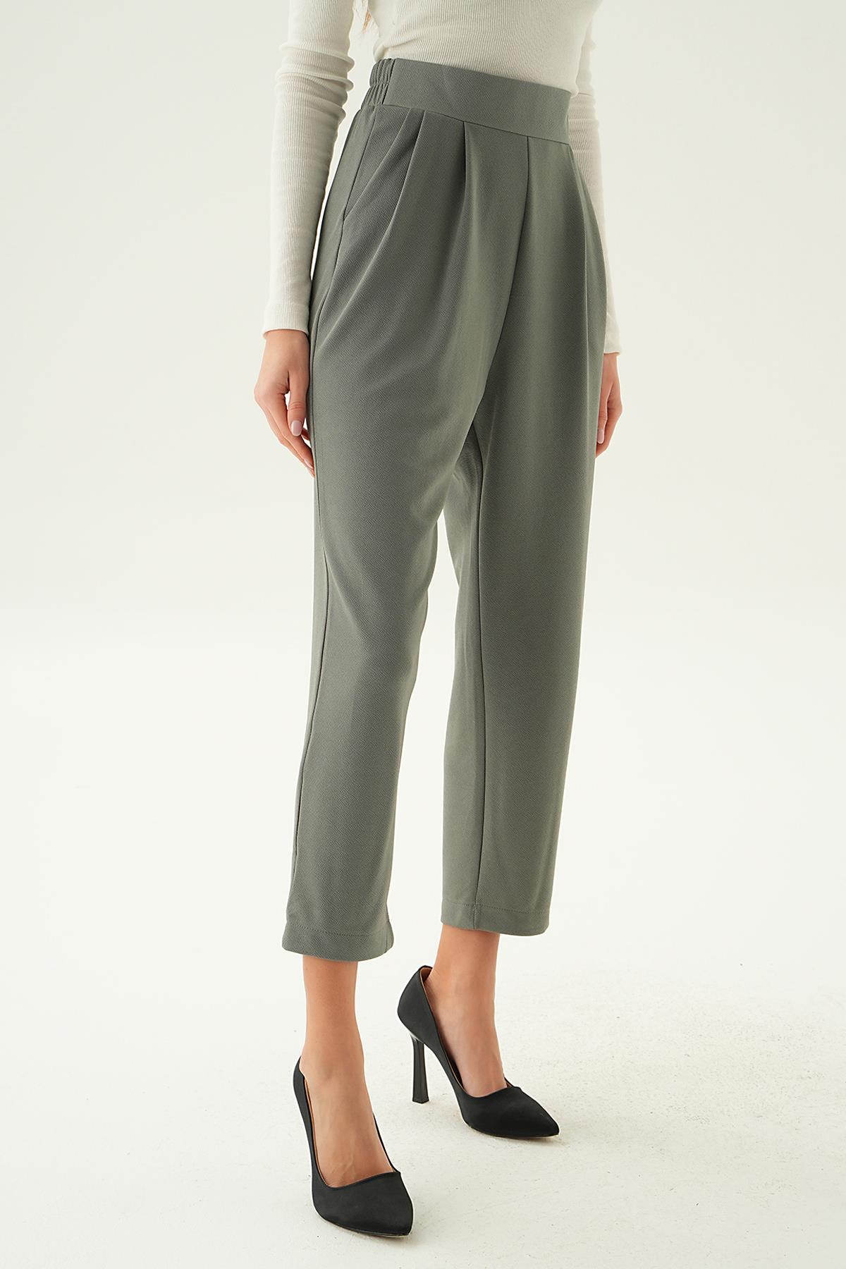 4072A Arka Bel Lastik Pileli Pantolon Gri - 3