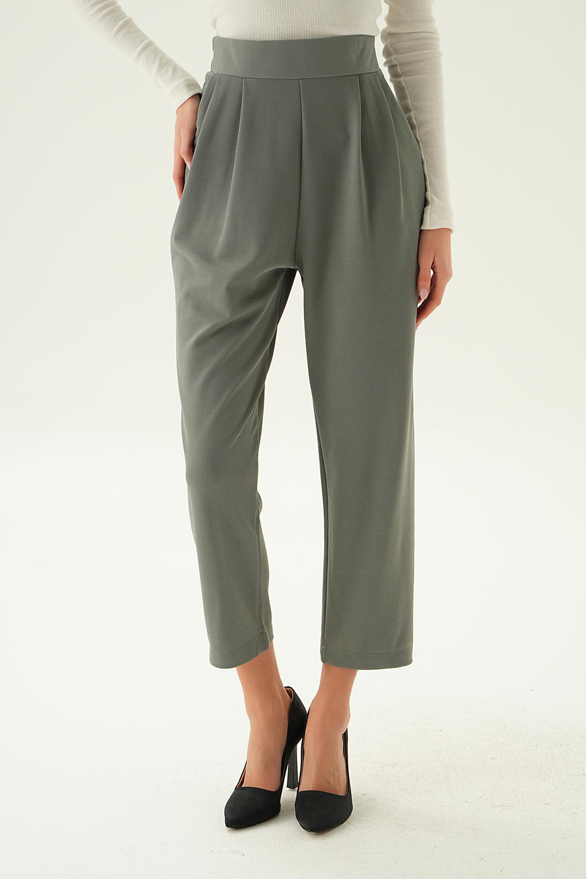 Gri Arka Bel Lastik Pileli Pantolon 4072A - 2