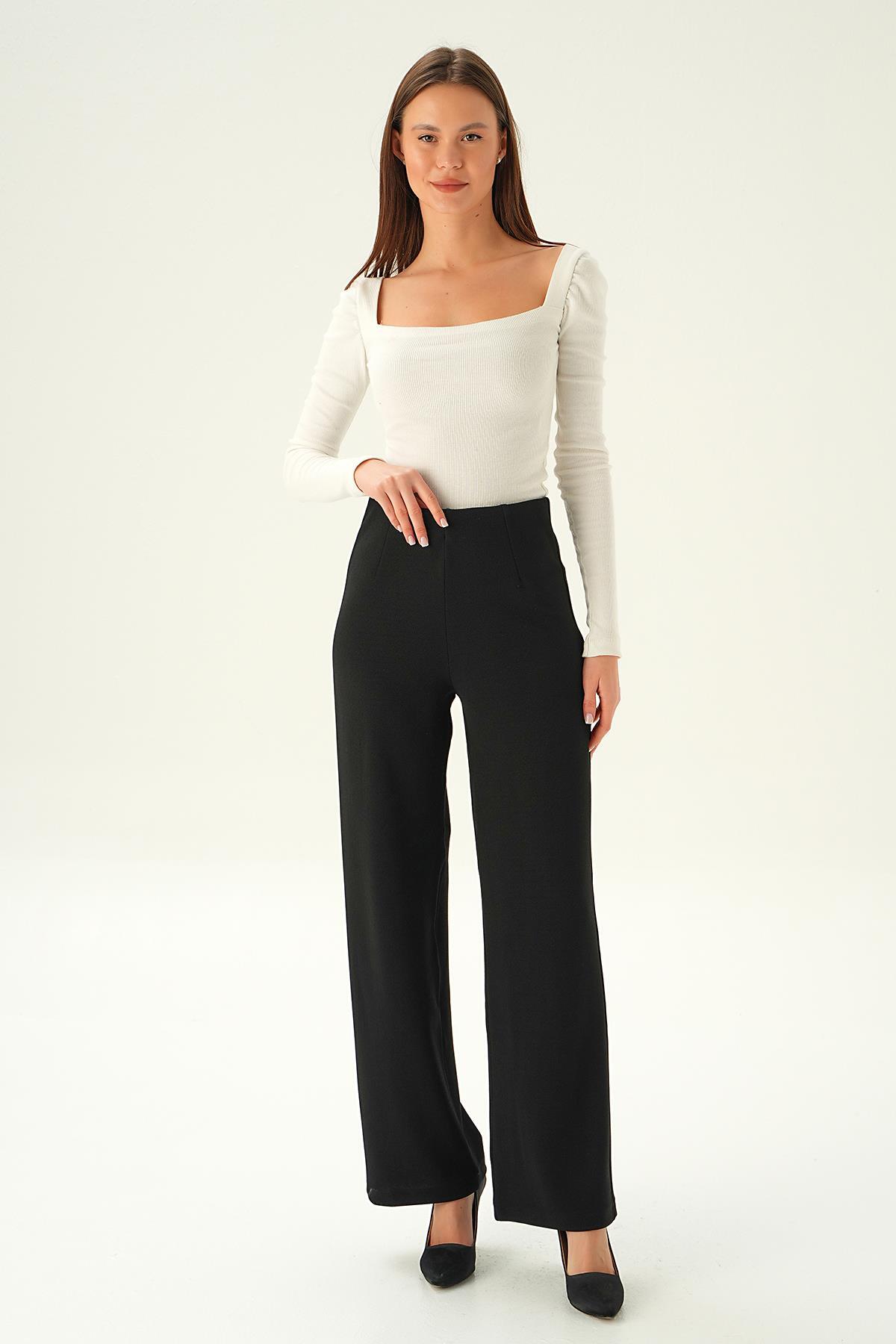 Siyah Pens Detay Palazzo Pantolon 4073A 