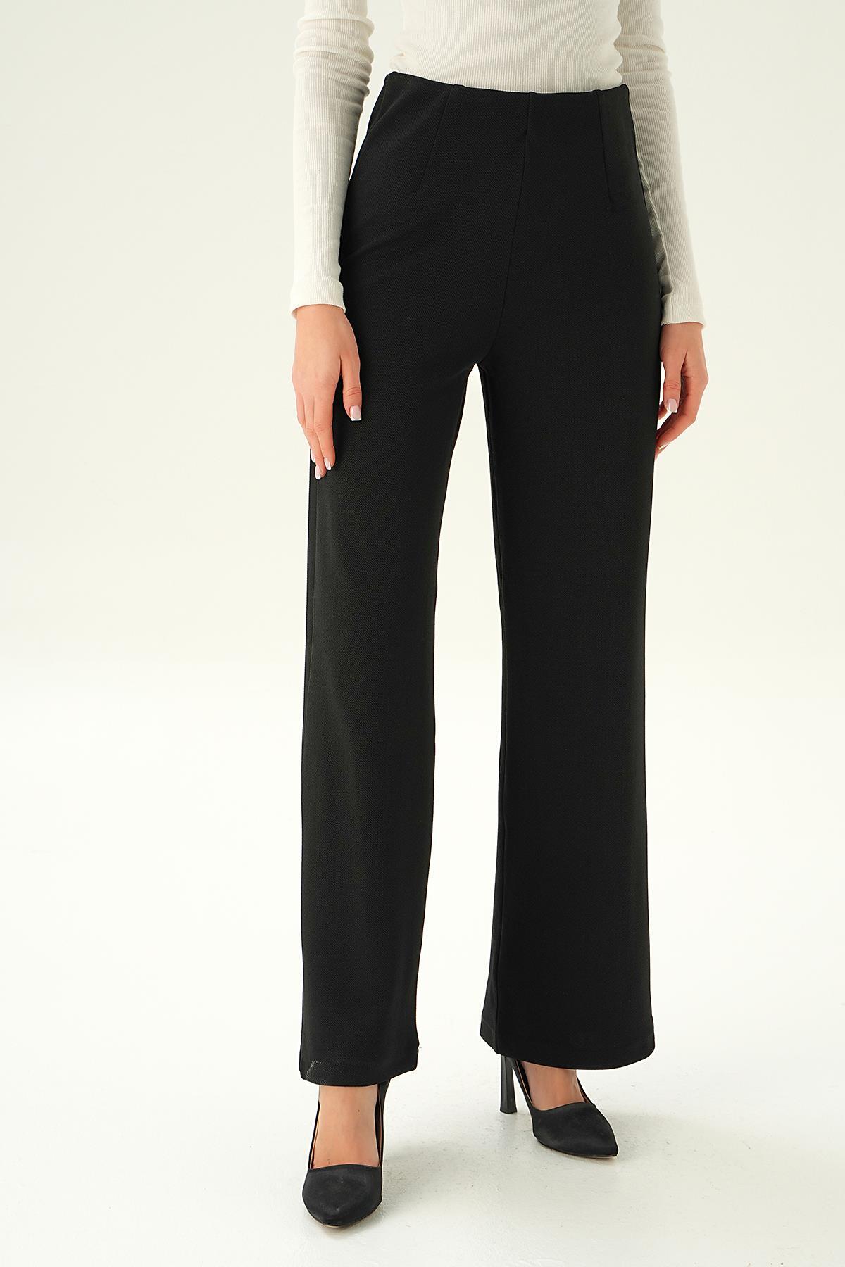 Siyah Pens Detay Palazzo Pantolon 4073A - 3