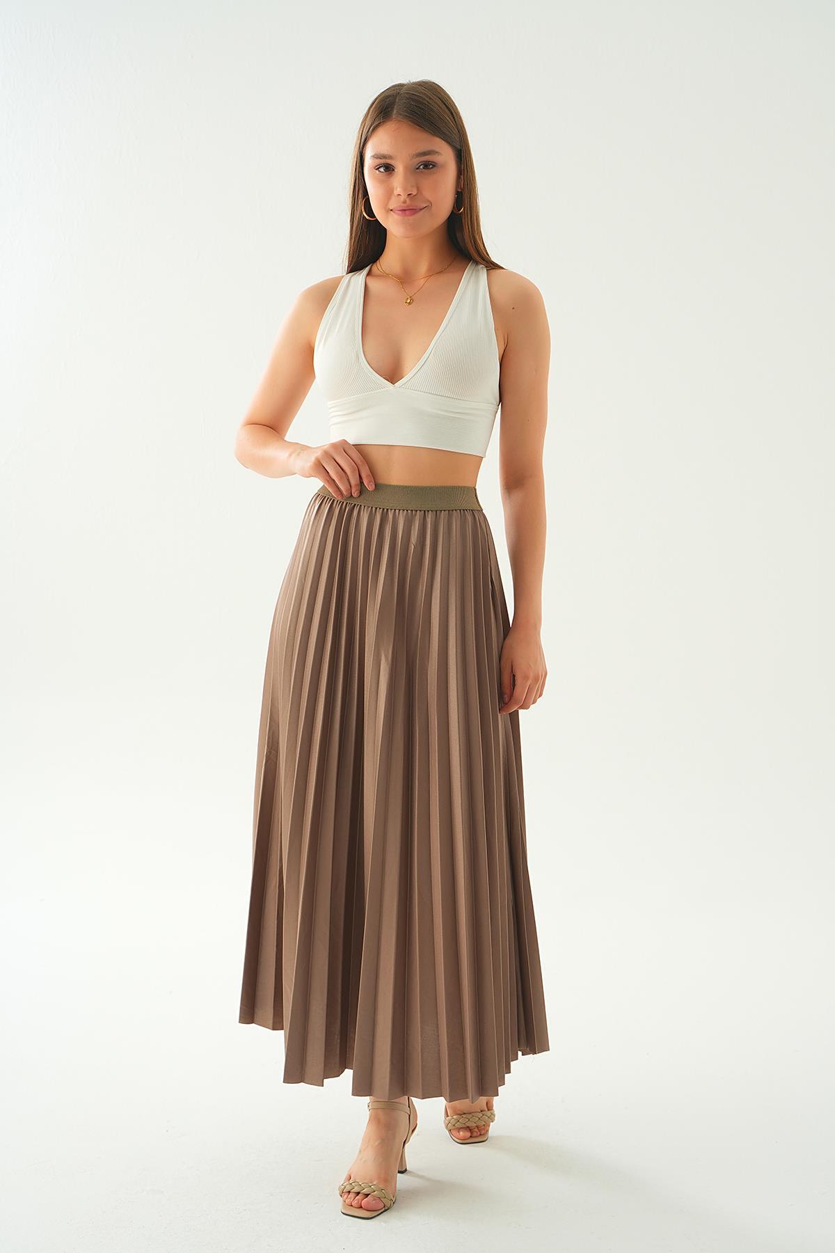 Bisküvi Bel Lastik Pliseli Etek 4080 