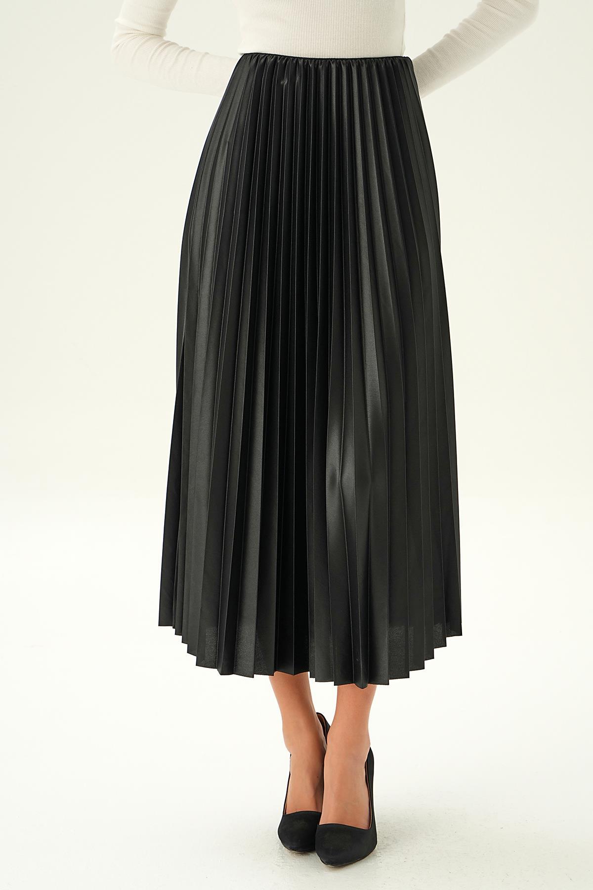 Siyah Bel Lastik Pliseli Etek 4080 - 3