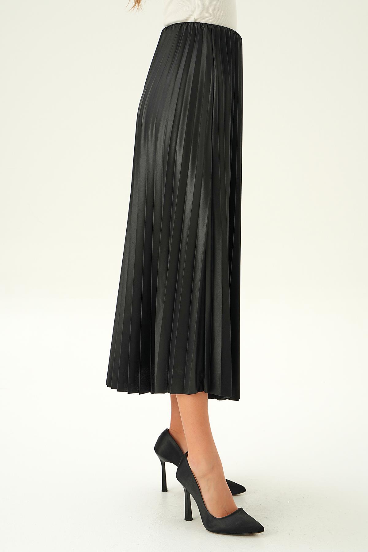 Siyah Bel Lastik Pliseli Etek 4080 - 4