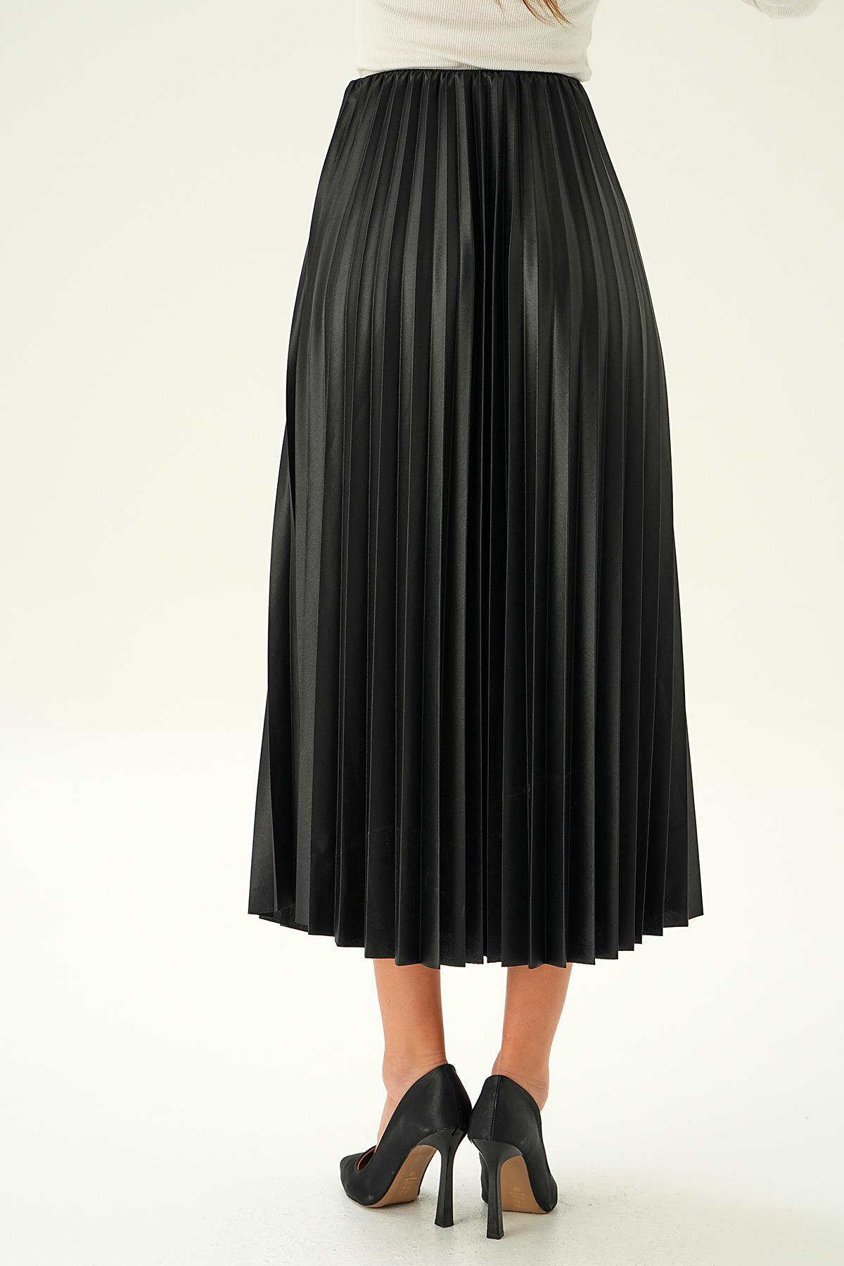 Siyah Bel Lastik Pliseli Etek 4080 - 5