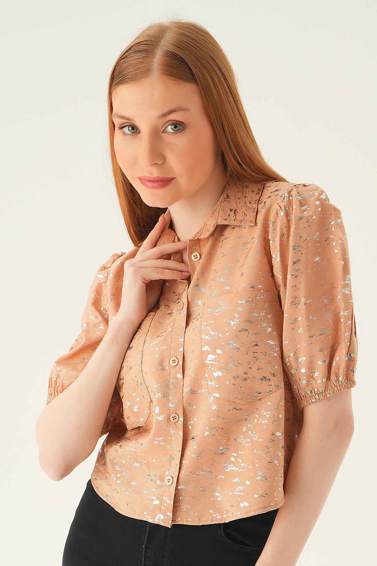 4082 Varak Detay Kısa Gömlek Bisküvi 