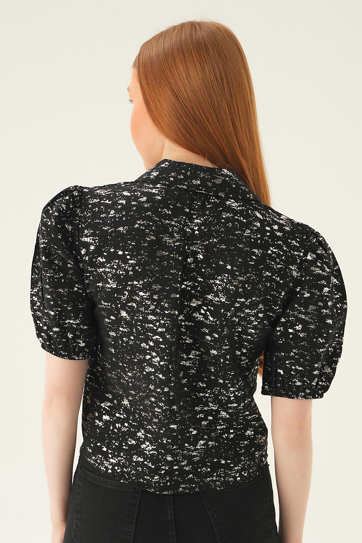 Siyah Varak Detay Kısa Gömlek 4082 - 5