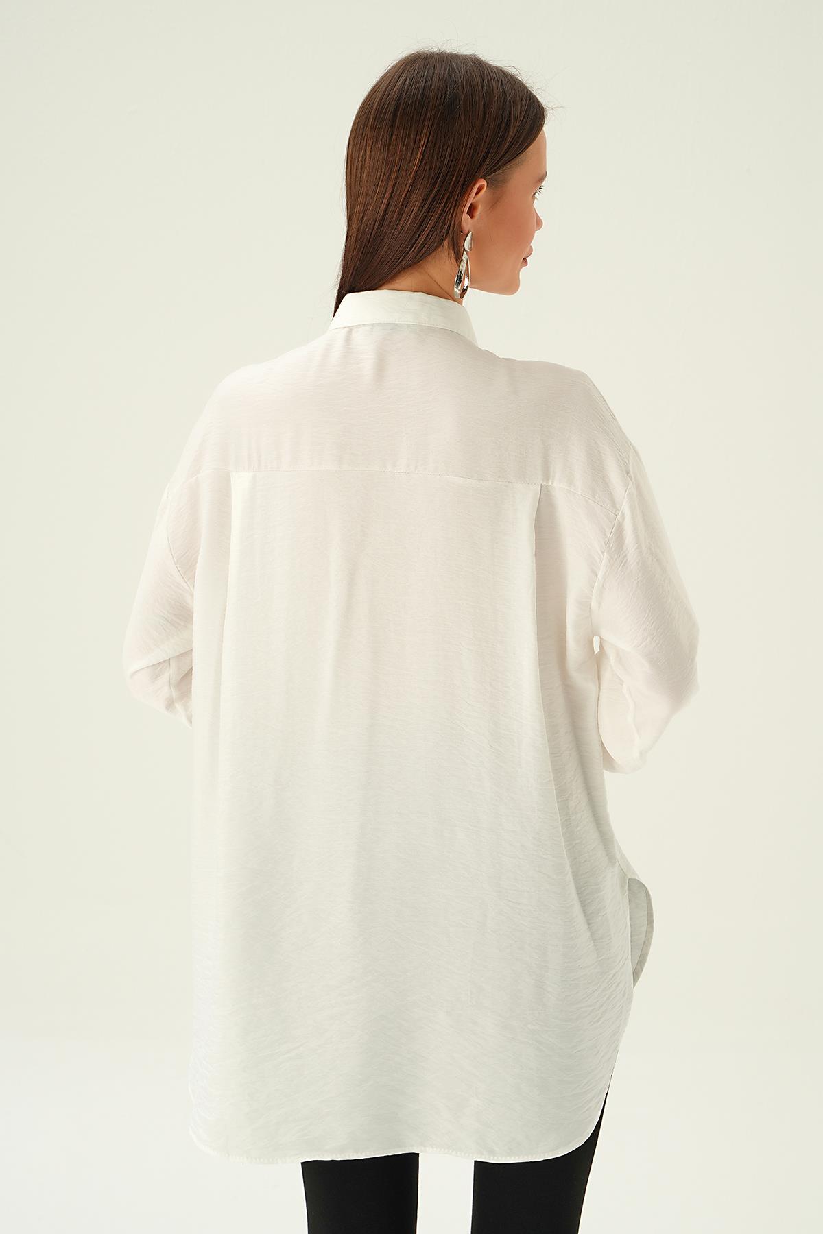 Beyaz Yaka Zincir Detay Gömlek 4084 - 4