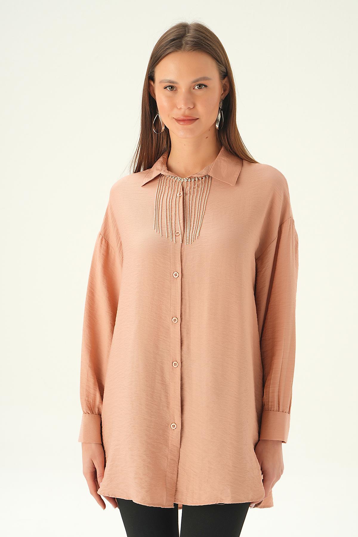 4084 Yaka Zincir Detay Gömlek Bisküvi - 2