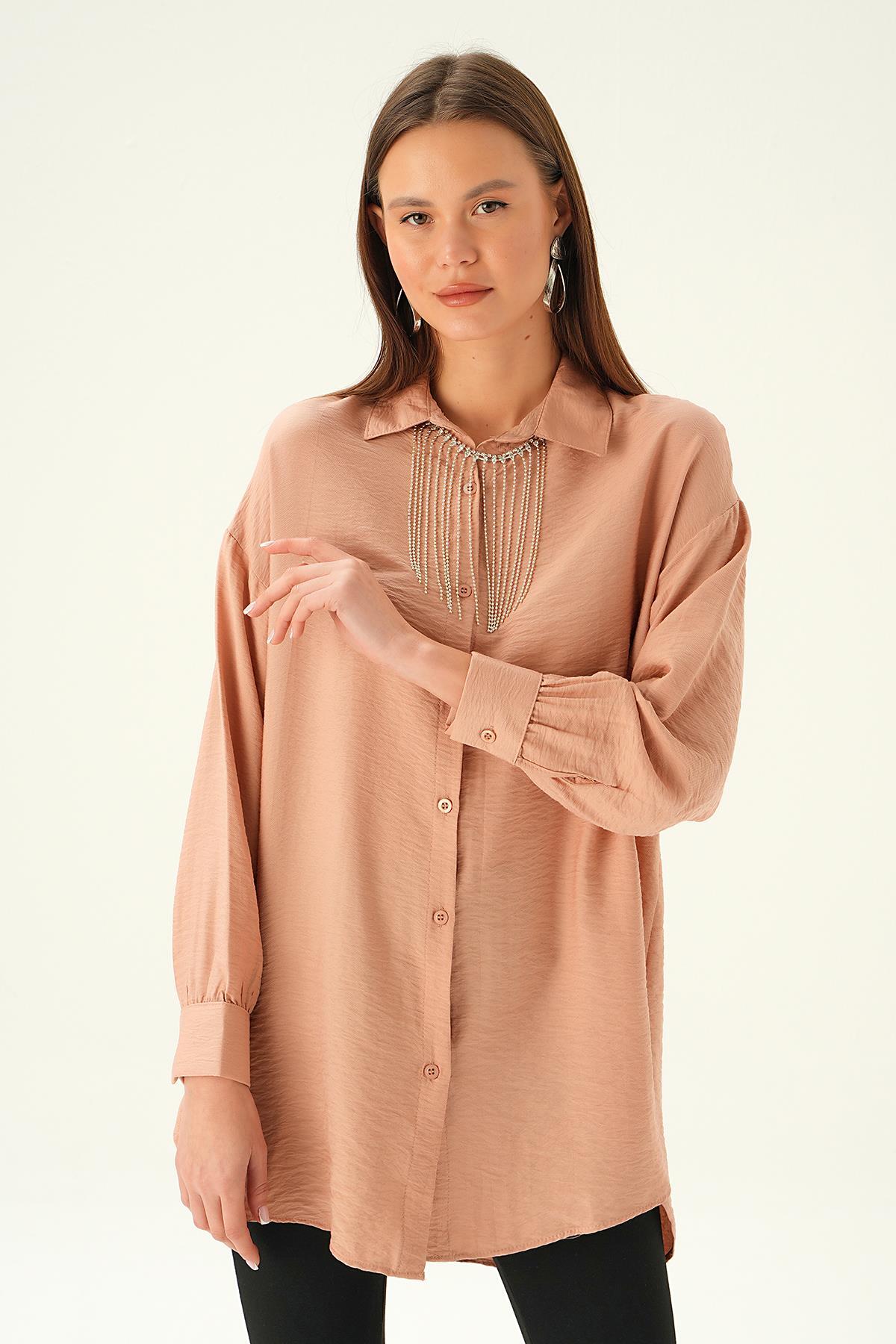 Bisküvi Yaka Zincir Detay Gömlek 4084 