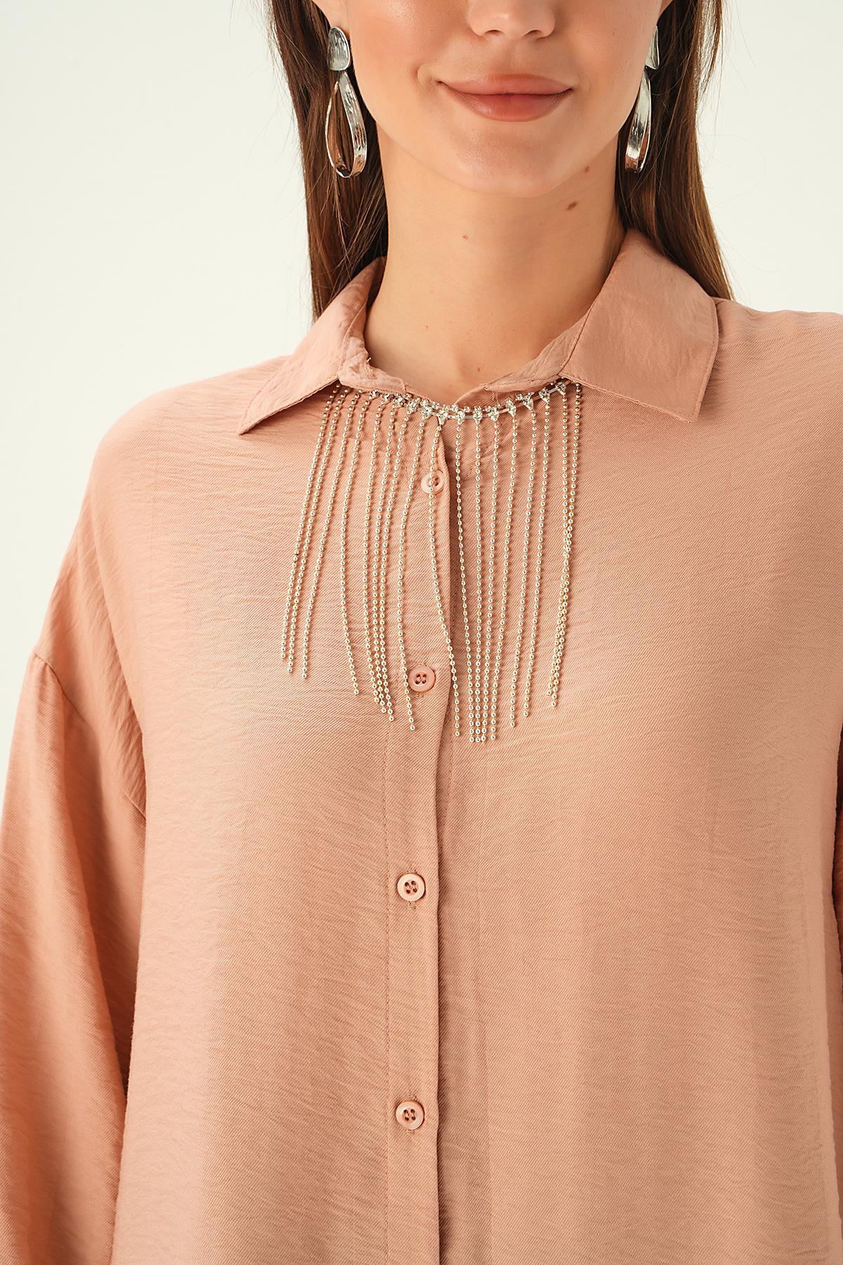 Bisküvi Yaka Zincir Detay Gömlek 4084 - 5
