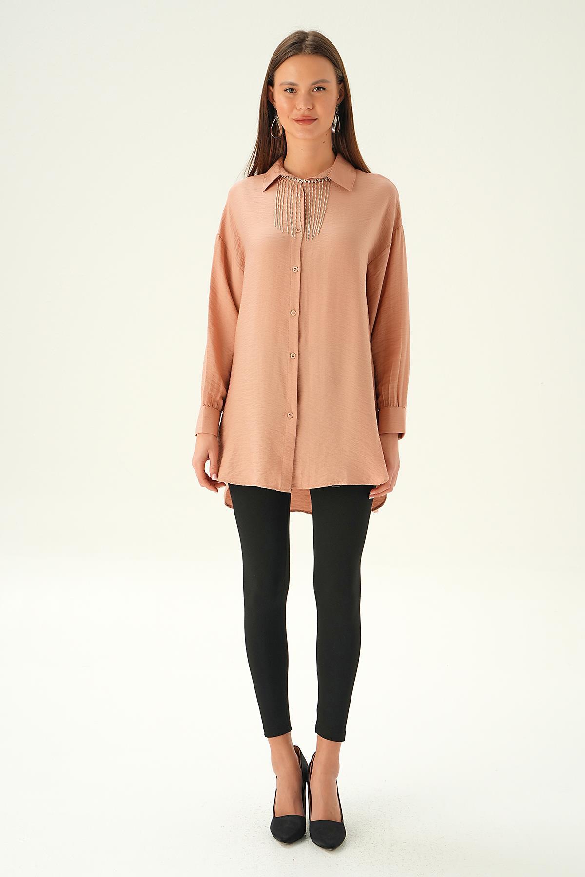 Bisküvi Yaka Zincir Detay Gömlek 4084 - 6