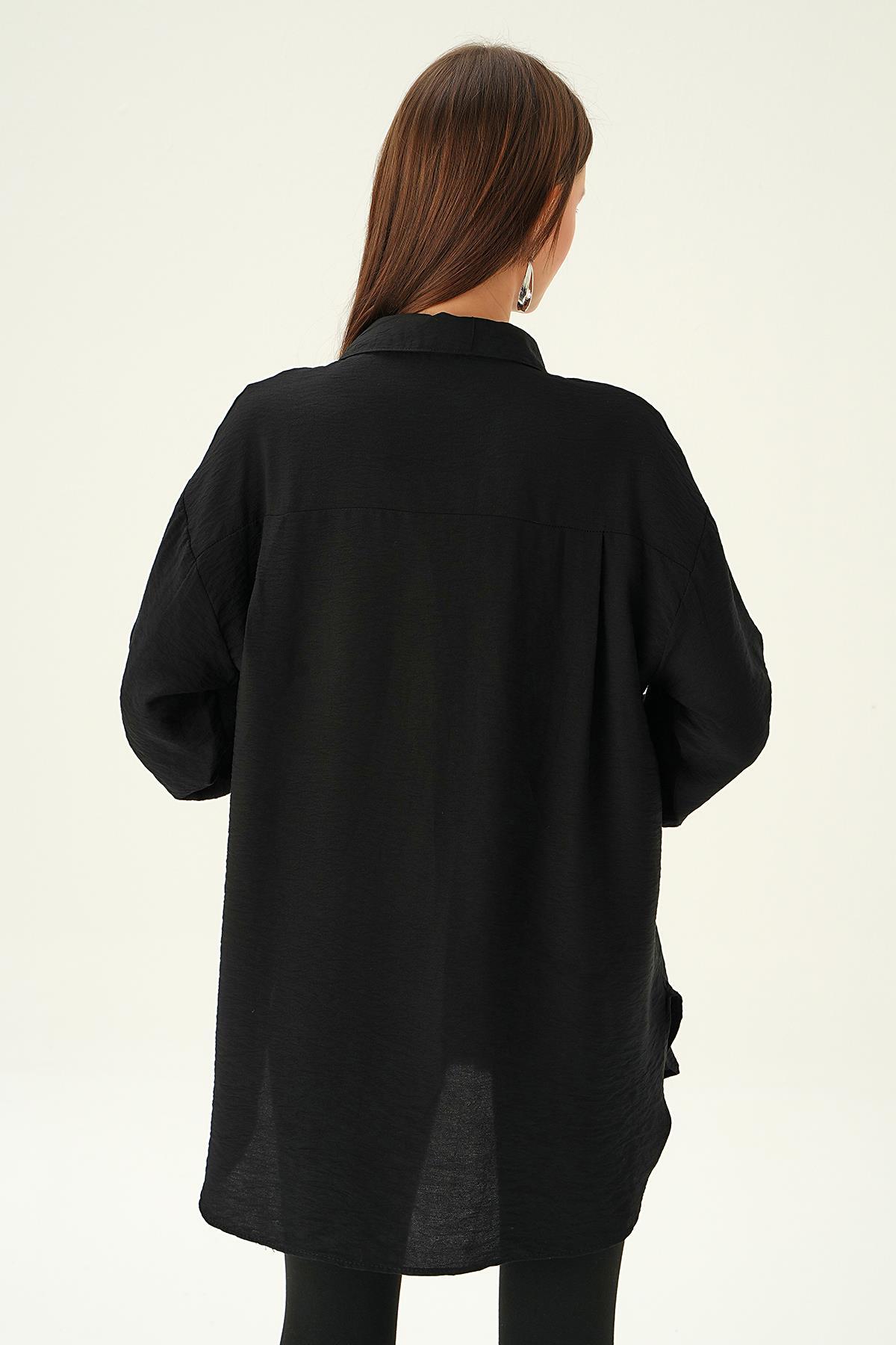 Siyah Yaka Zincir Detay Gömlek 4084 - 4