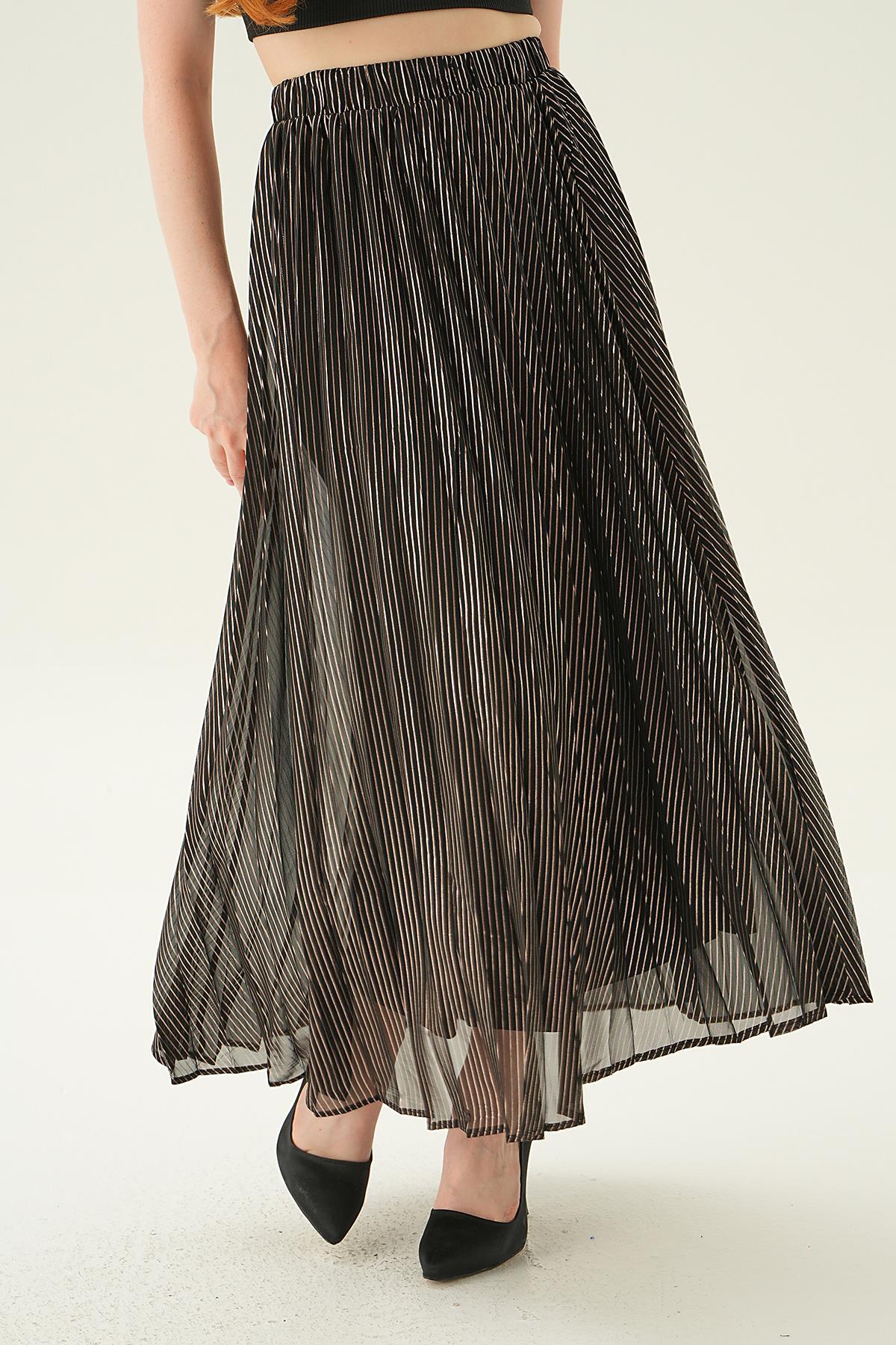4087 Pliseli Parlak Etek Siyah - 3
