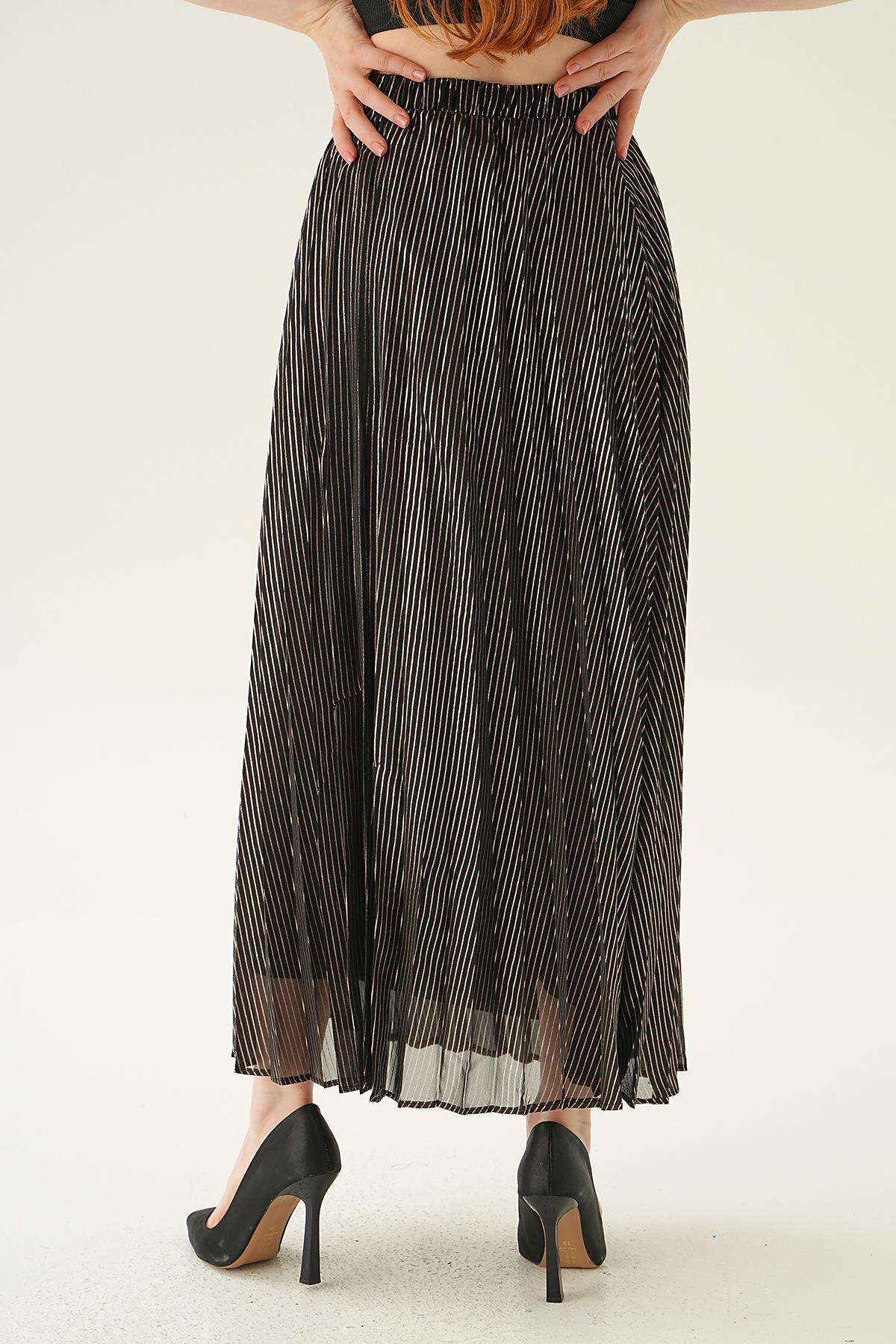 4087 Pliseli Parlak Etek Siyah - 5