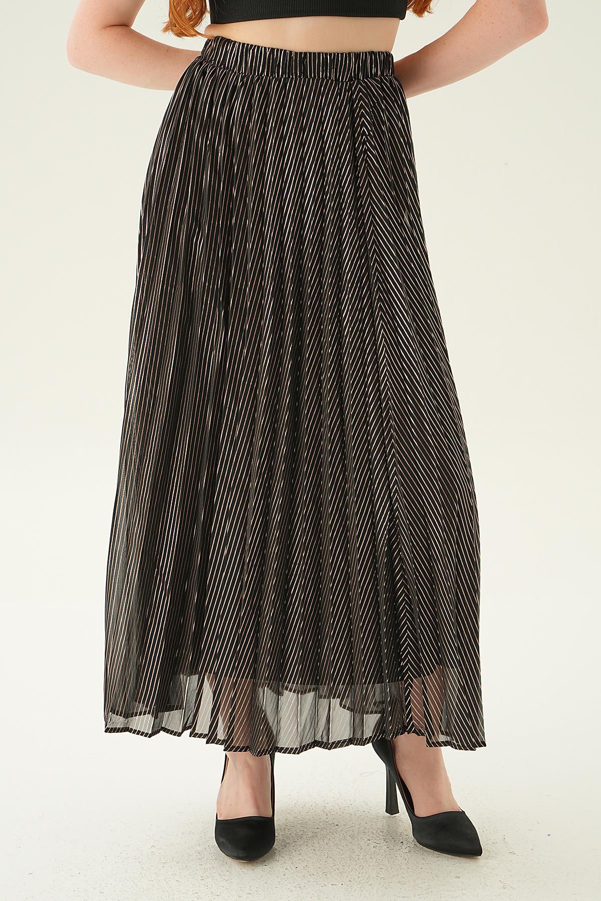 Siyah Pliseli Parlak Etek 4087 - 4