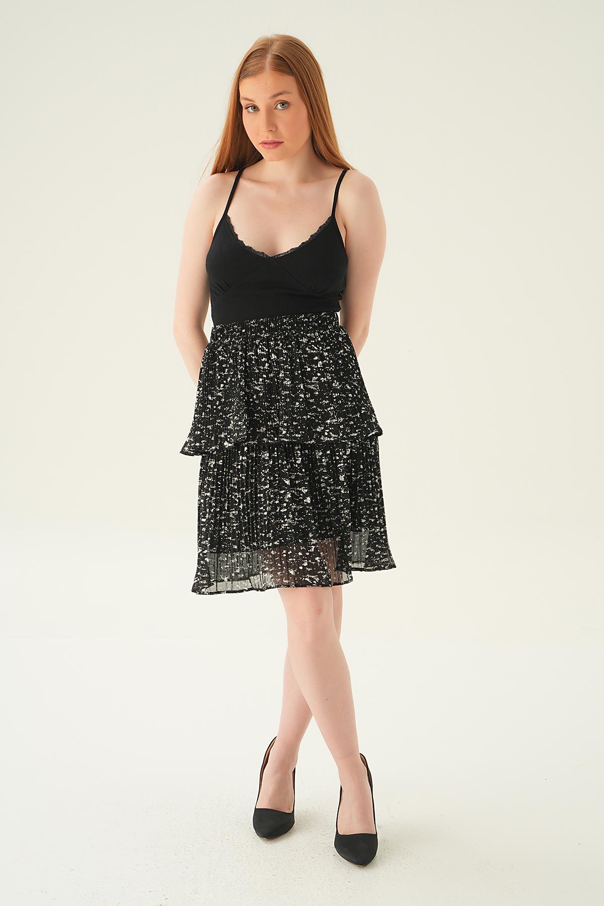 Siyah Kat Kat Detay Mini Etek 4088 - 1