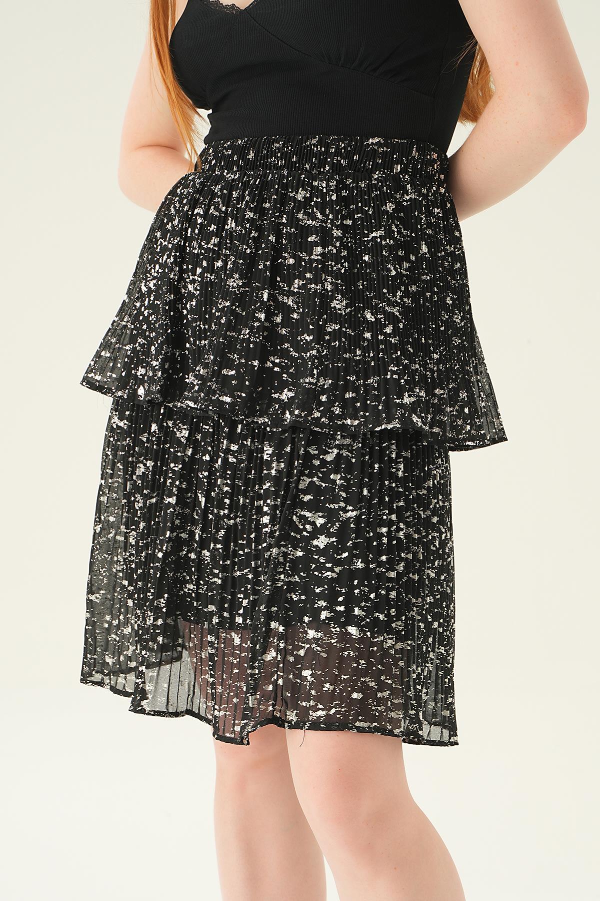 Siyah Kat Kat Detay Mini Etek 4088 - 5