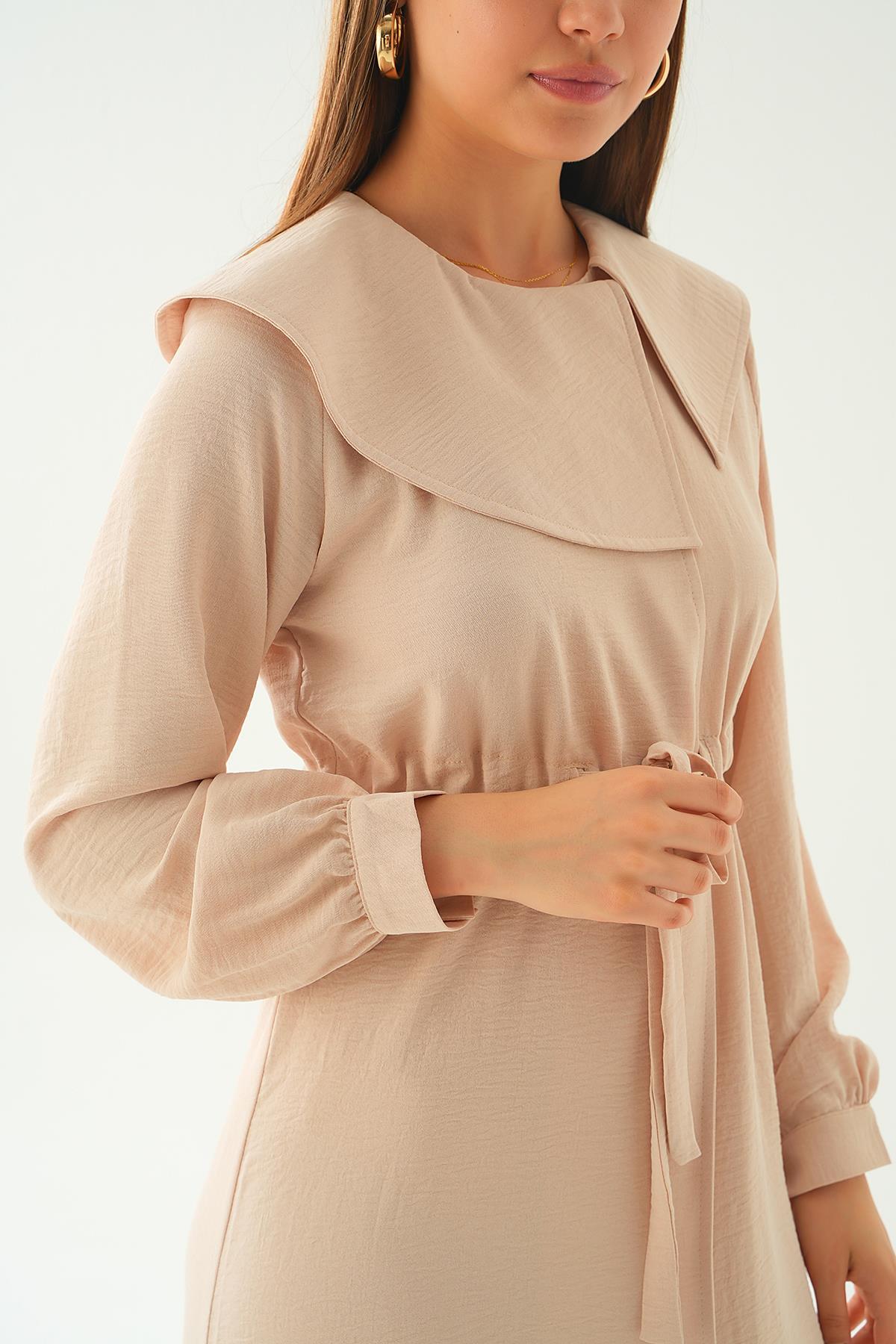 Bej Sivri Yakalı Kap 4089A - 4