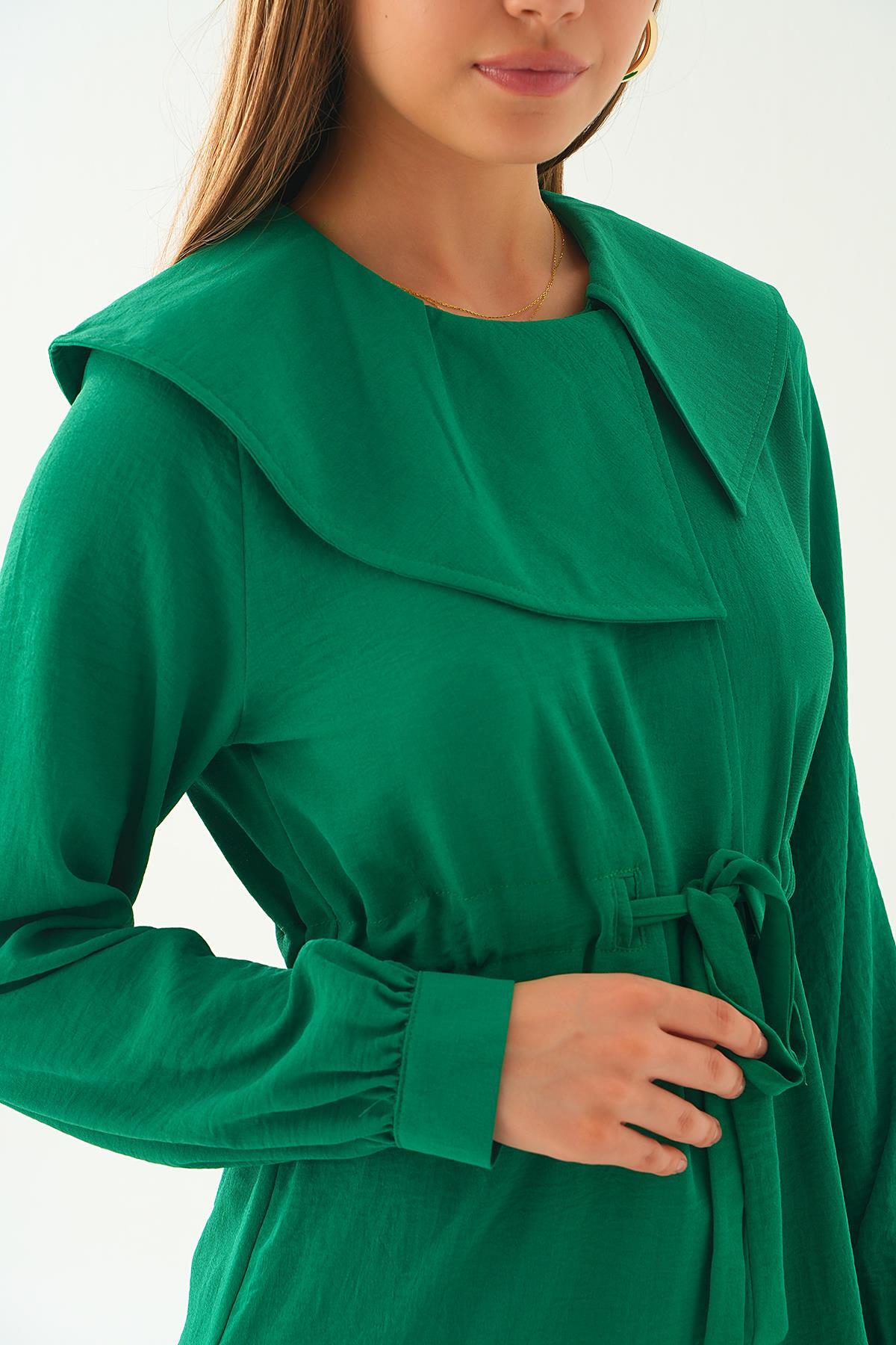 Benetton Yeşili Sivri Yakalı Kap 4089A - 6