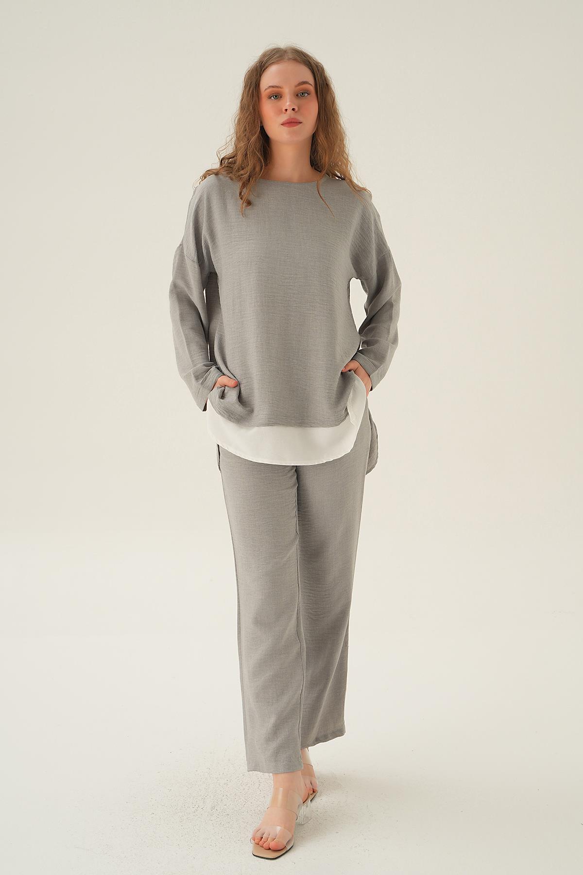Gri Parçalı Tunik Pantolon Takım 4090A - 2