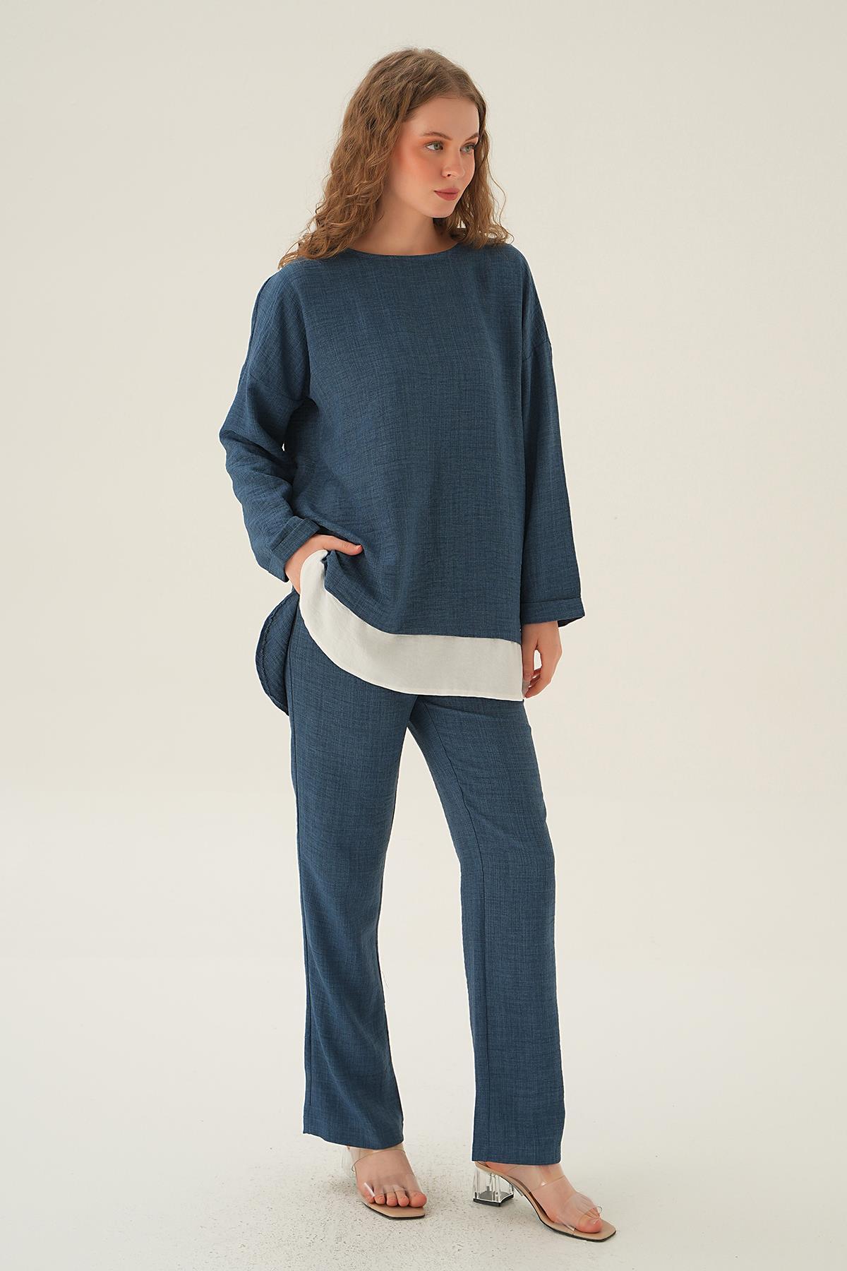 İndigo Parçalı Tunik Pantolon Takım 4090A - 2