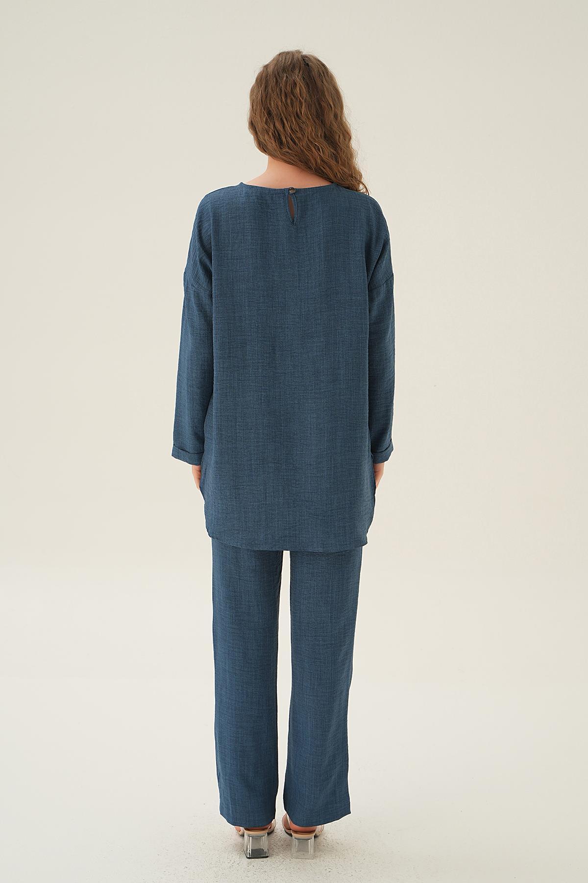 İndigo Parçalı Tunik Pantolon Takım 4090A - 5