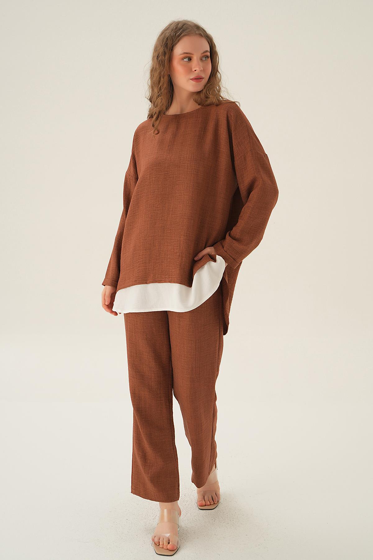 Kahve Parçalı Tunik Pantolon Takım 4090A - 3