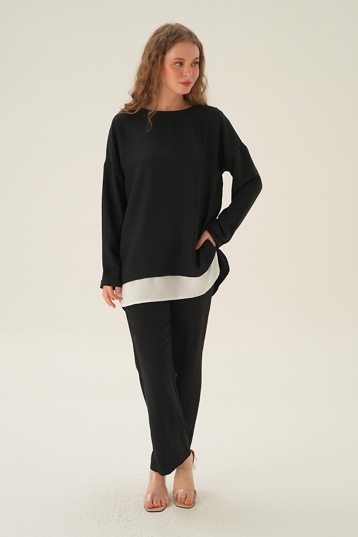 Siyah Parçalı Tunik Pantolon Takım 4090A - 3