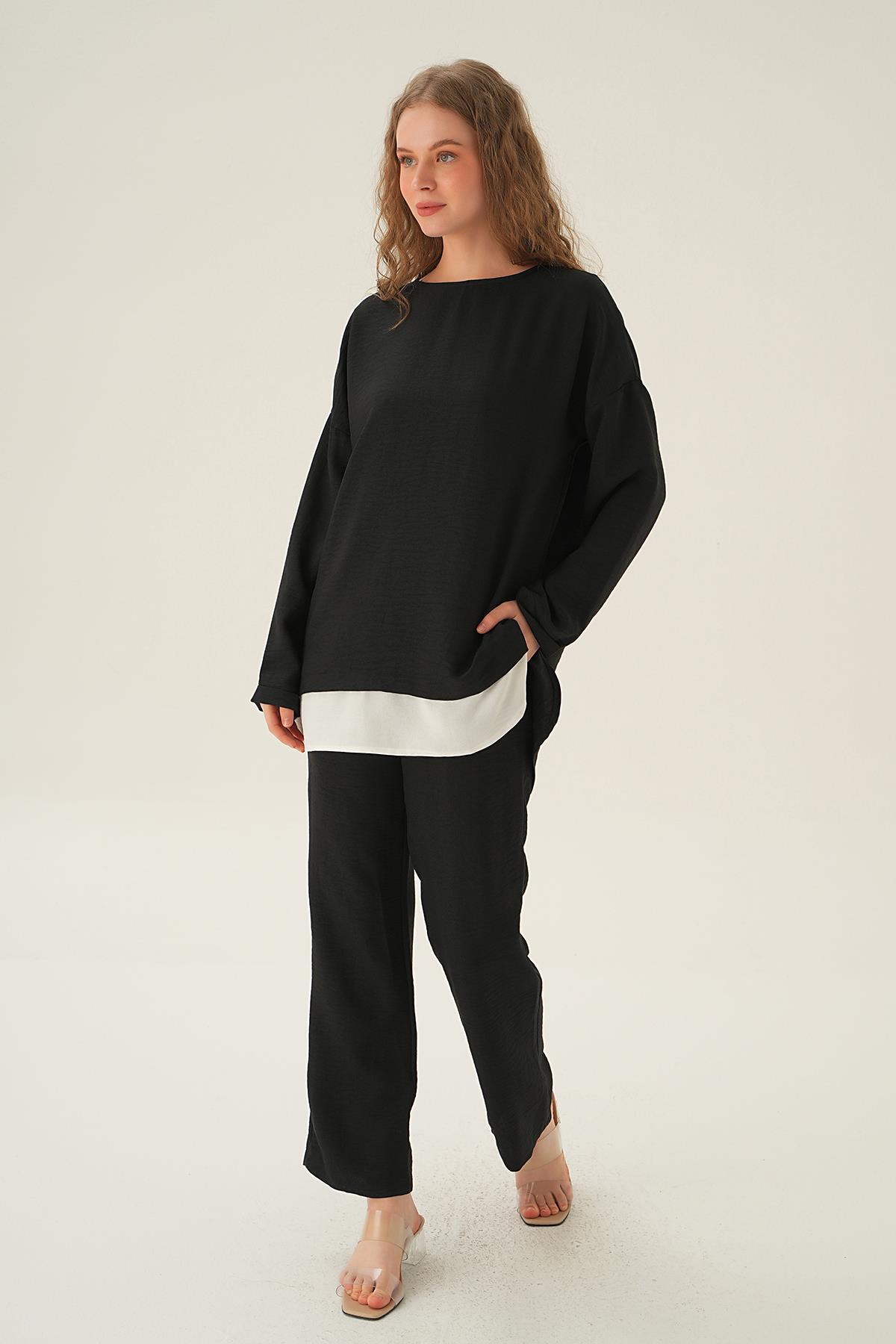Siyah Parçalı Tunik Pantolon Takım 4090A - 4